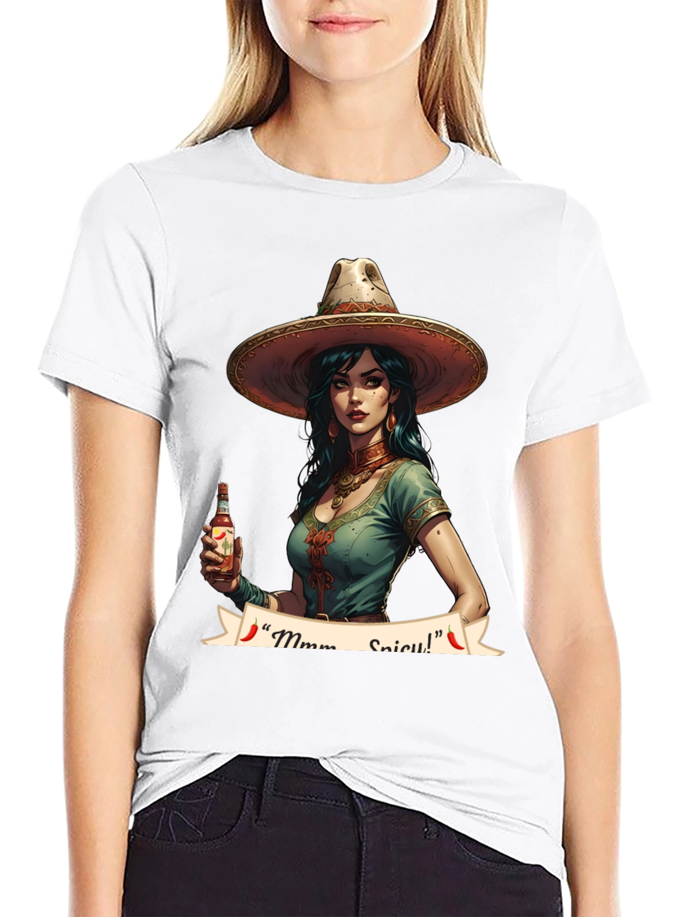 Spicy Senorita Graphic Tee - Black Cotton T-Shirt