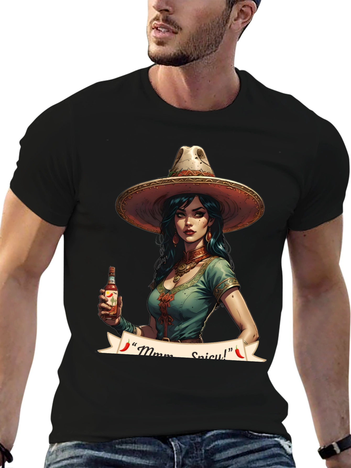 Spicy Senorita Graphic Tee - Black Cotton T-Shirt