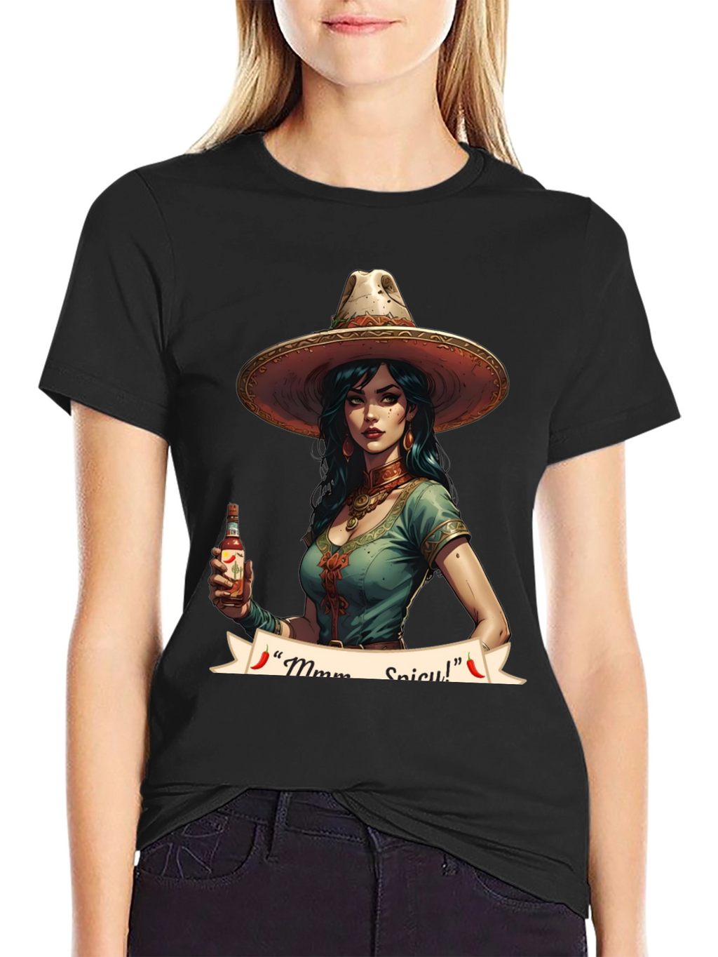 Spicy Senorita Graphic Tee - Black Cotton T-Shirt