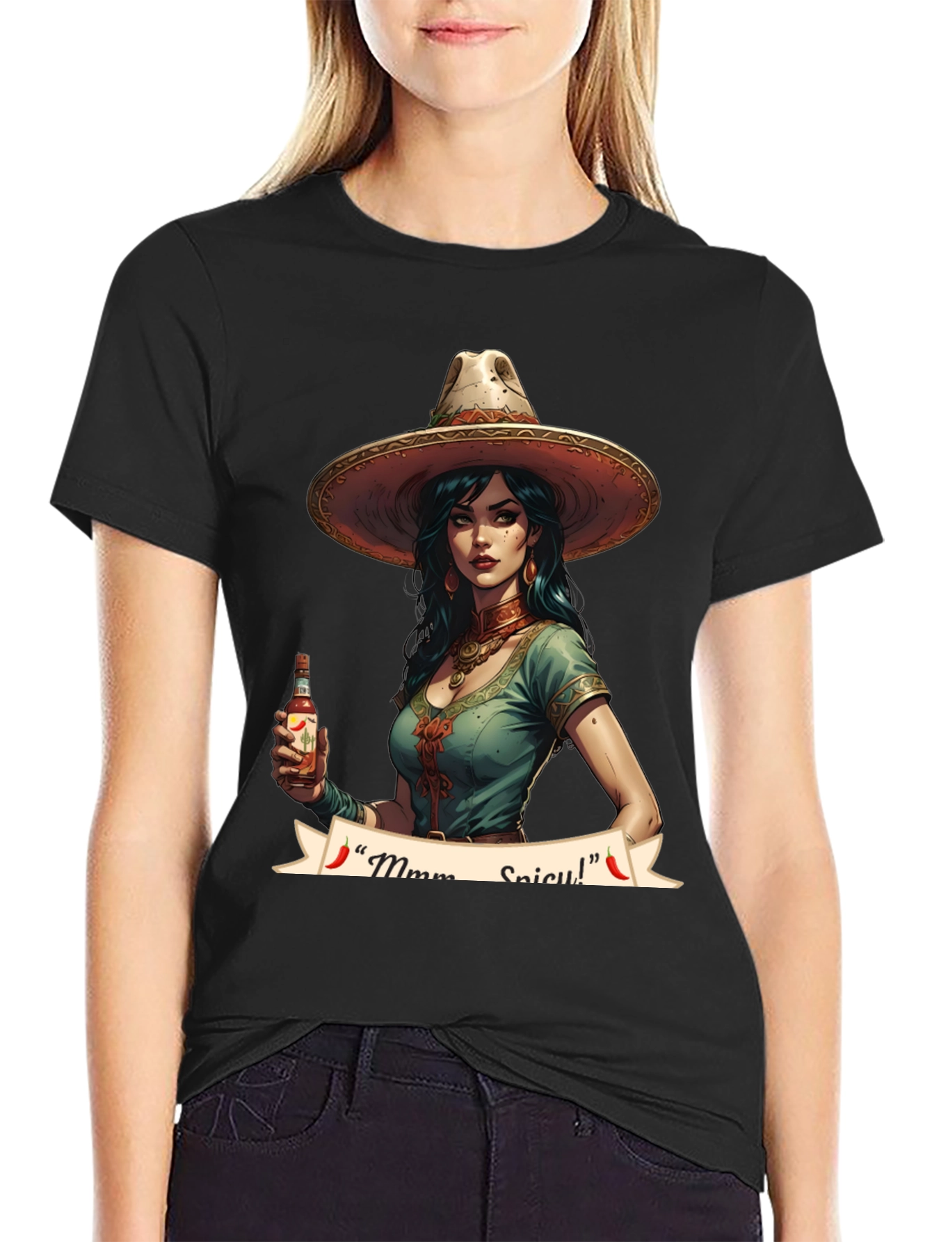 Spicy Senorita Graphic Tee - Black Cotton T-Shirt