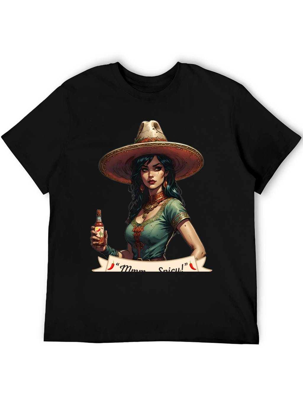 Spicy Senorita Graphic Tee - Black Cotton T-Shirt