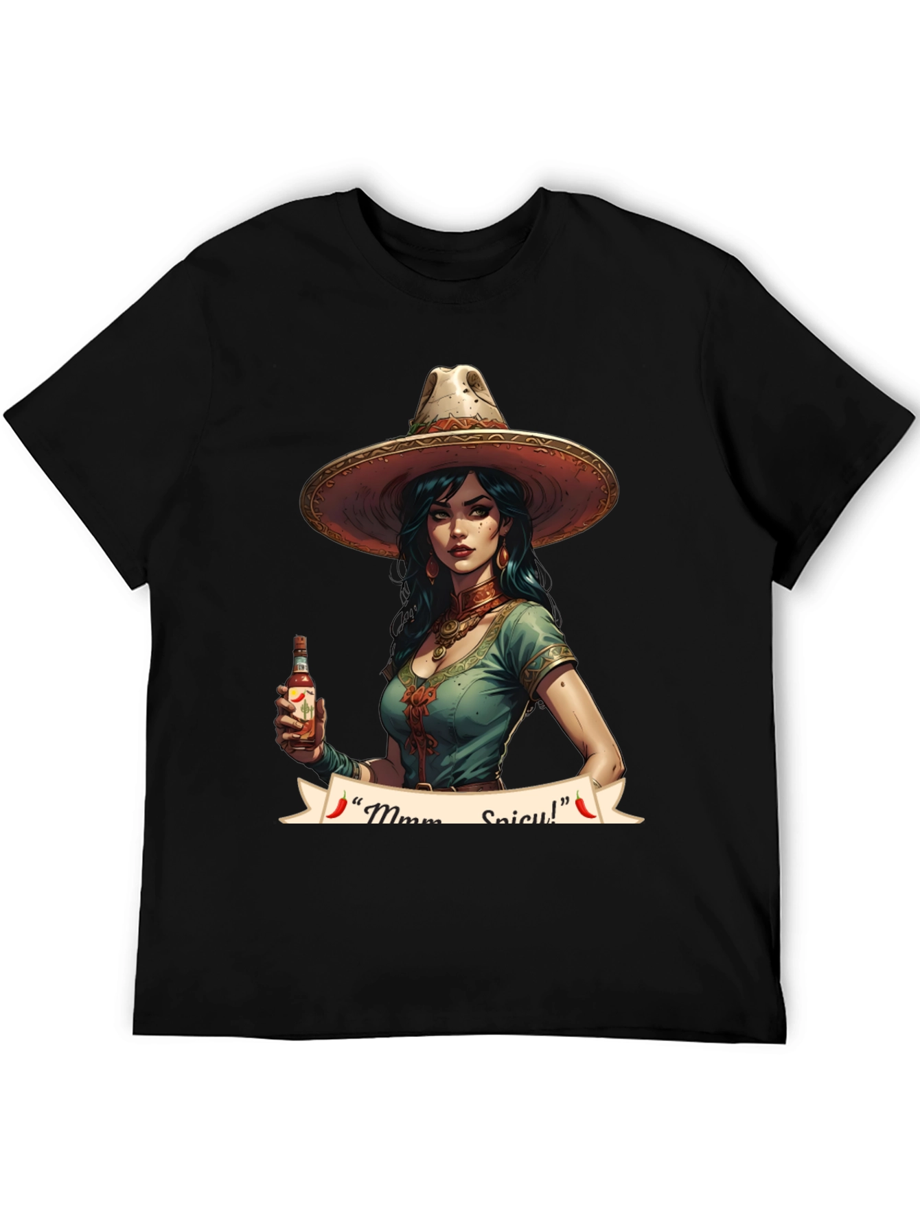 Spicy Senorita Graphic Tee - Black Cotton T-Shirt