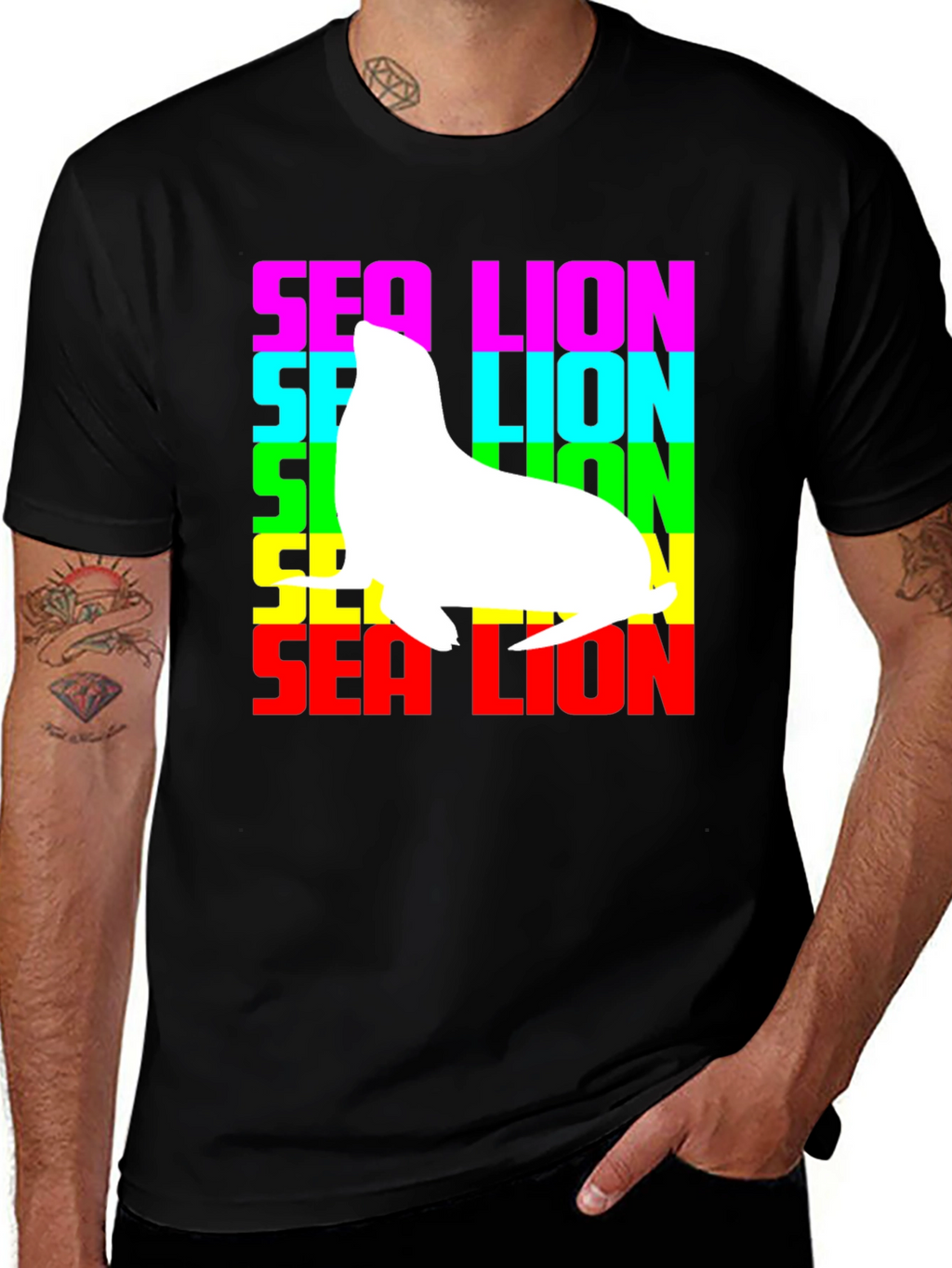 Sea Lion Graphic Tee - Rainbow Text