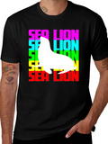 Sea Lion Graphic Tee - Rainbow Text