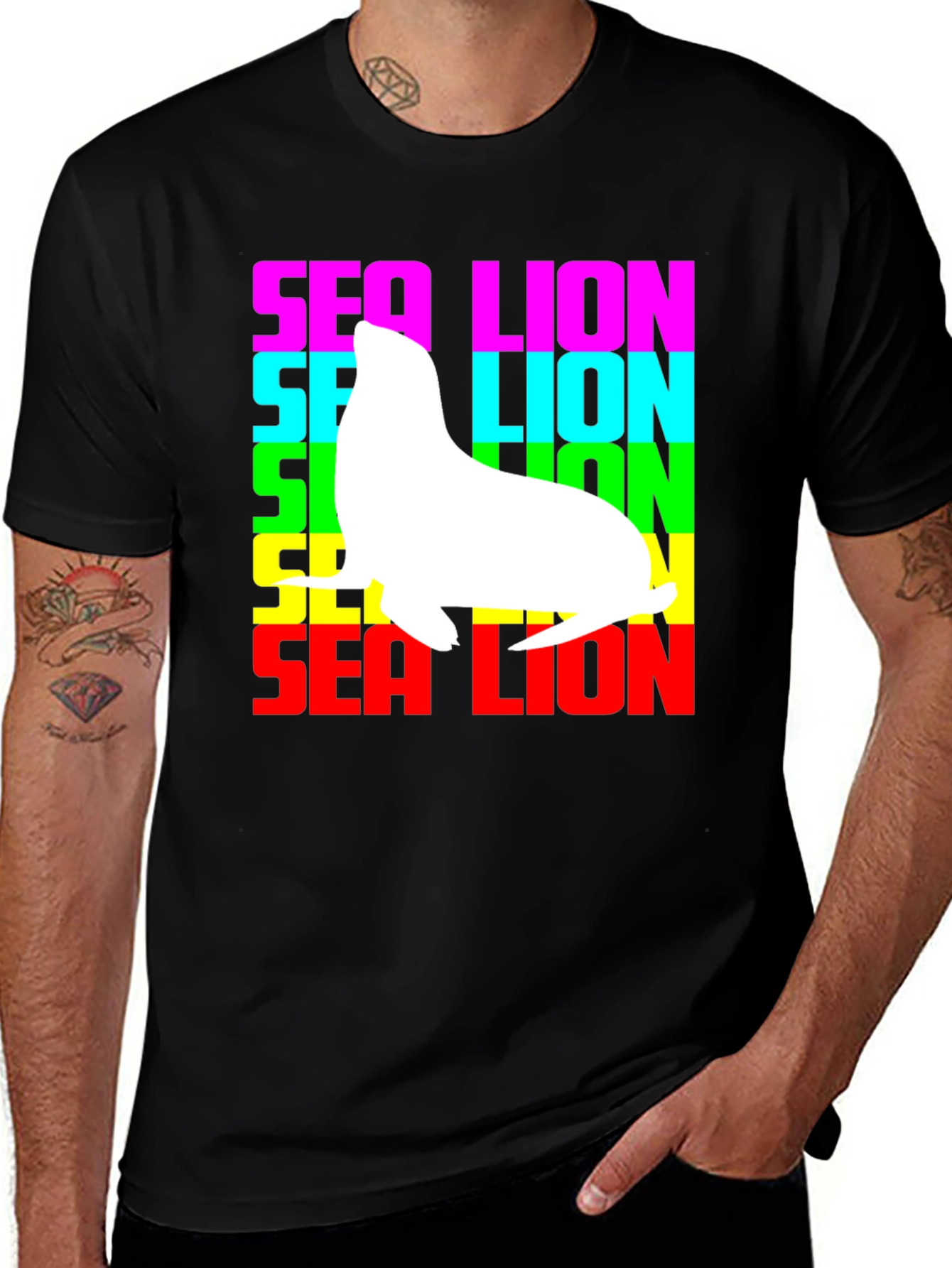 Sea Lion Graphic Tee - Rainbow Text