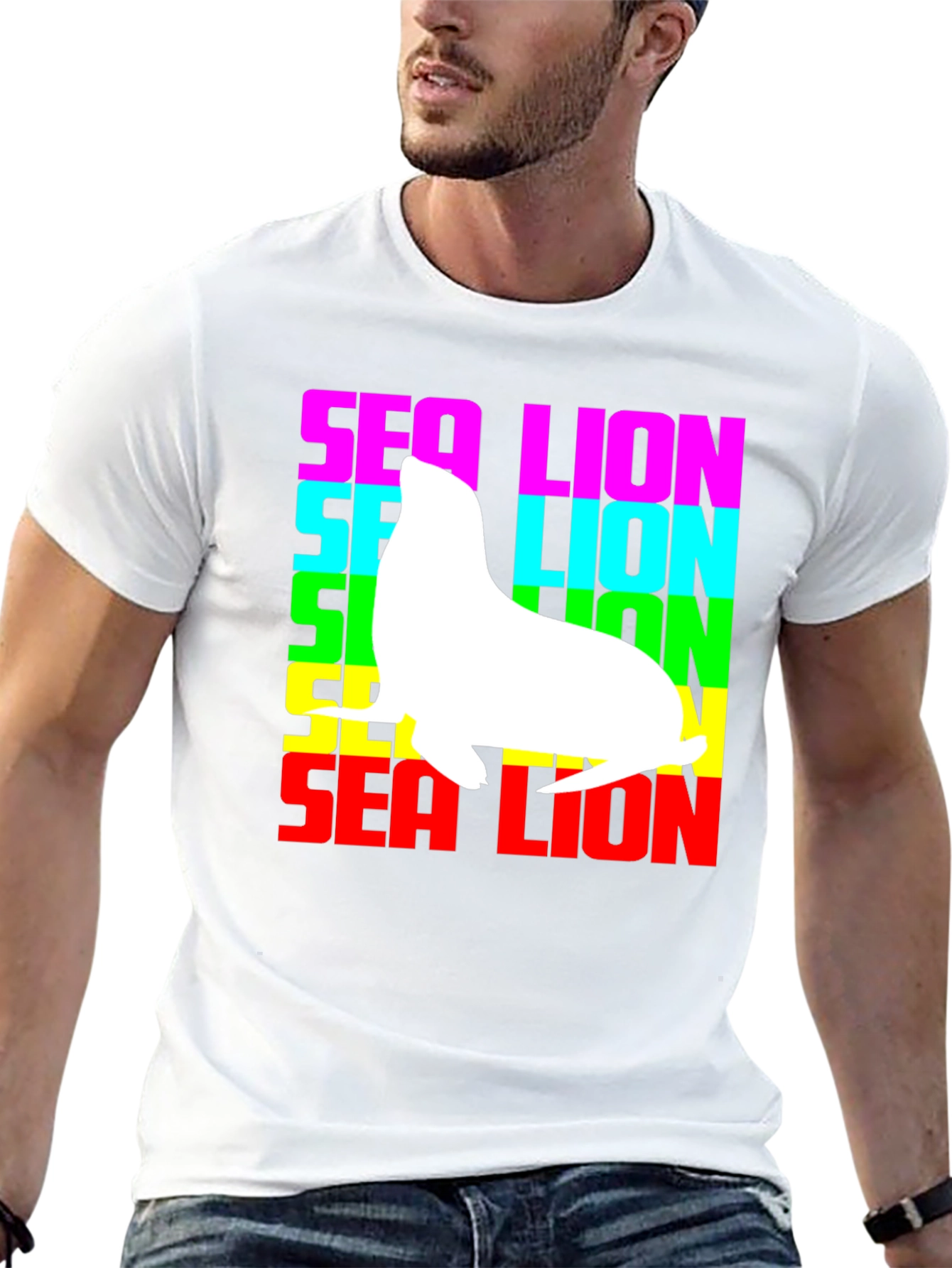 Sea Lion Graphic Tee - Rainbow Text
