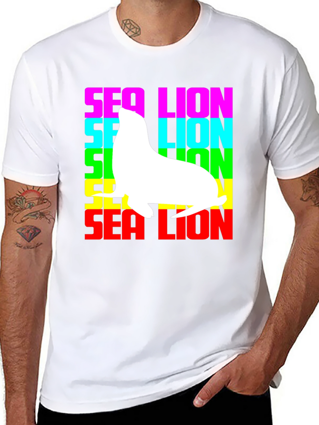 Sea Lion Graphic Tee - Rainbow Text