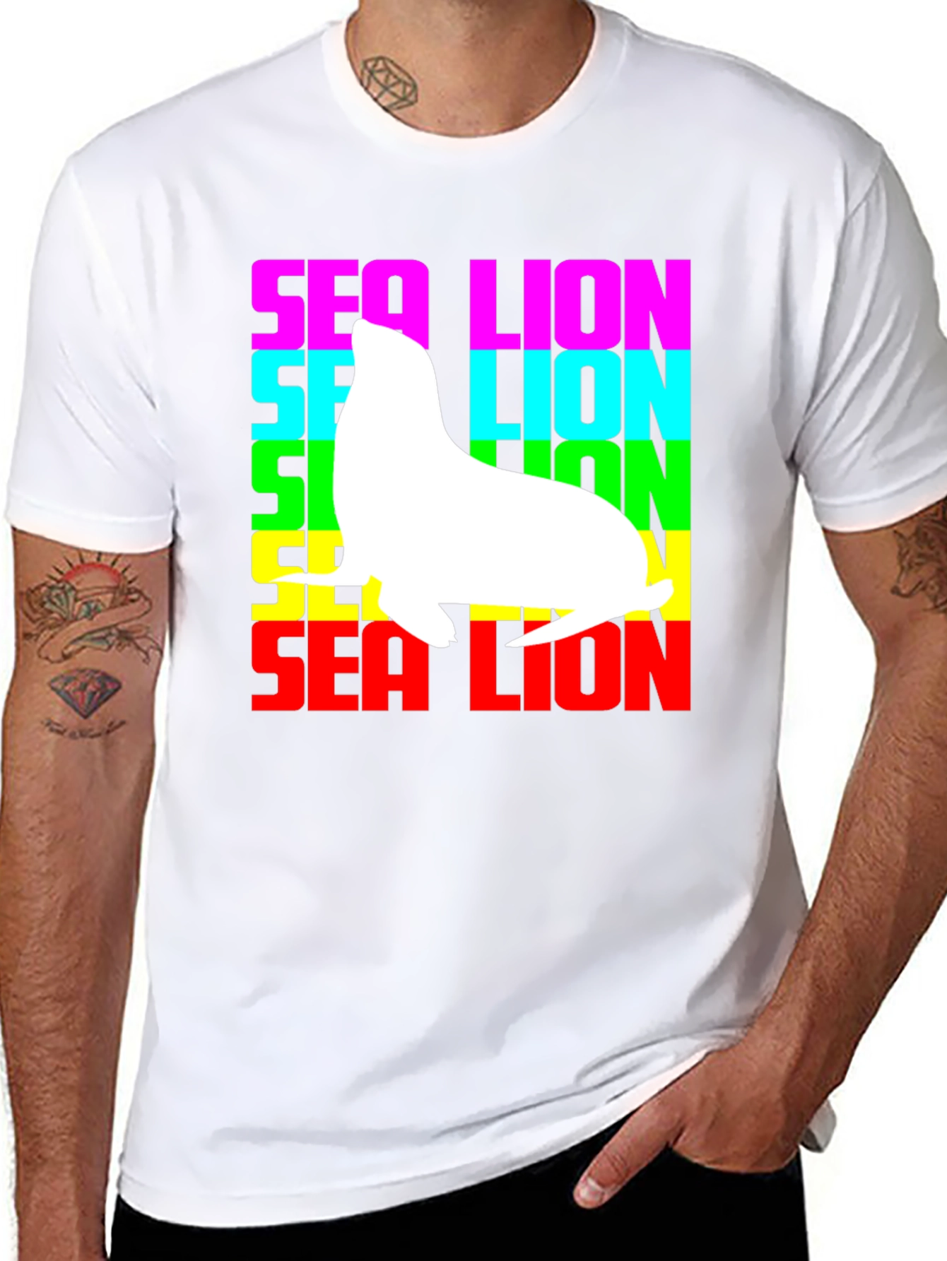 Sea Lion Graphic Tee - Rainbow Text
