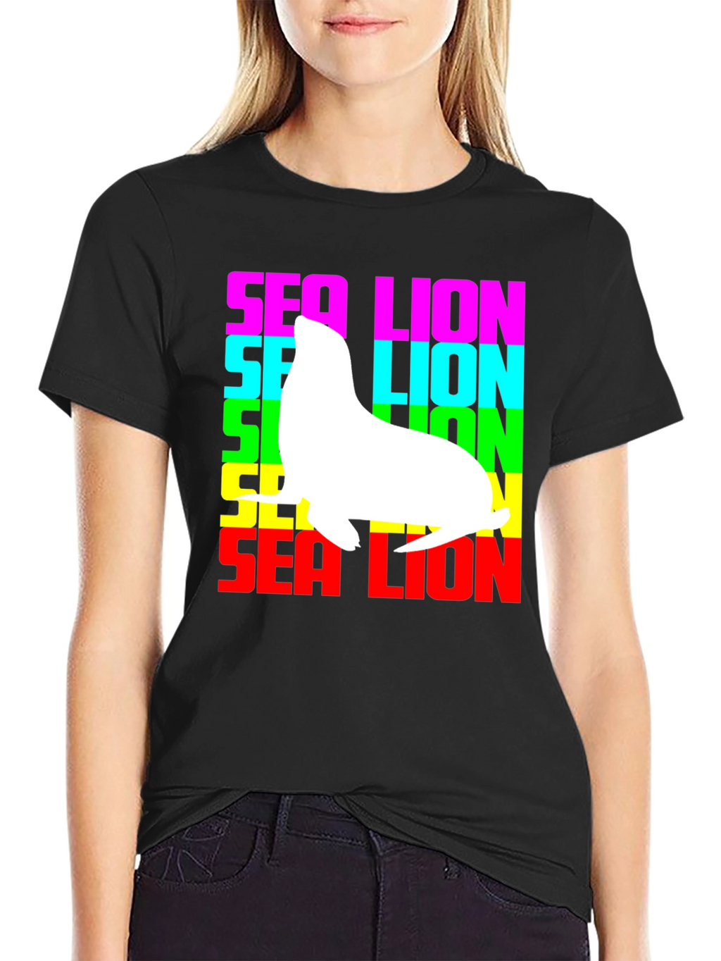 Sea Lion Graphic Tee - Rainbow Text
