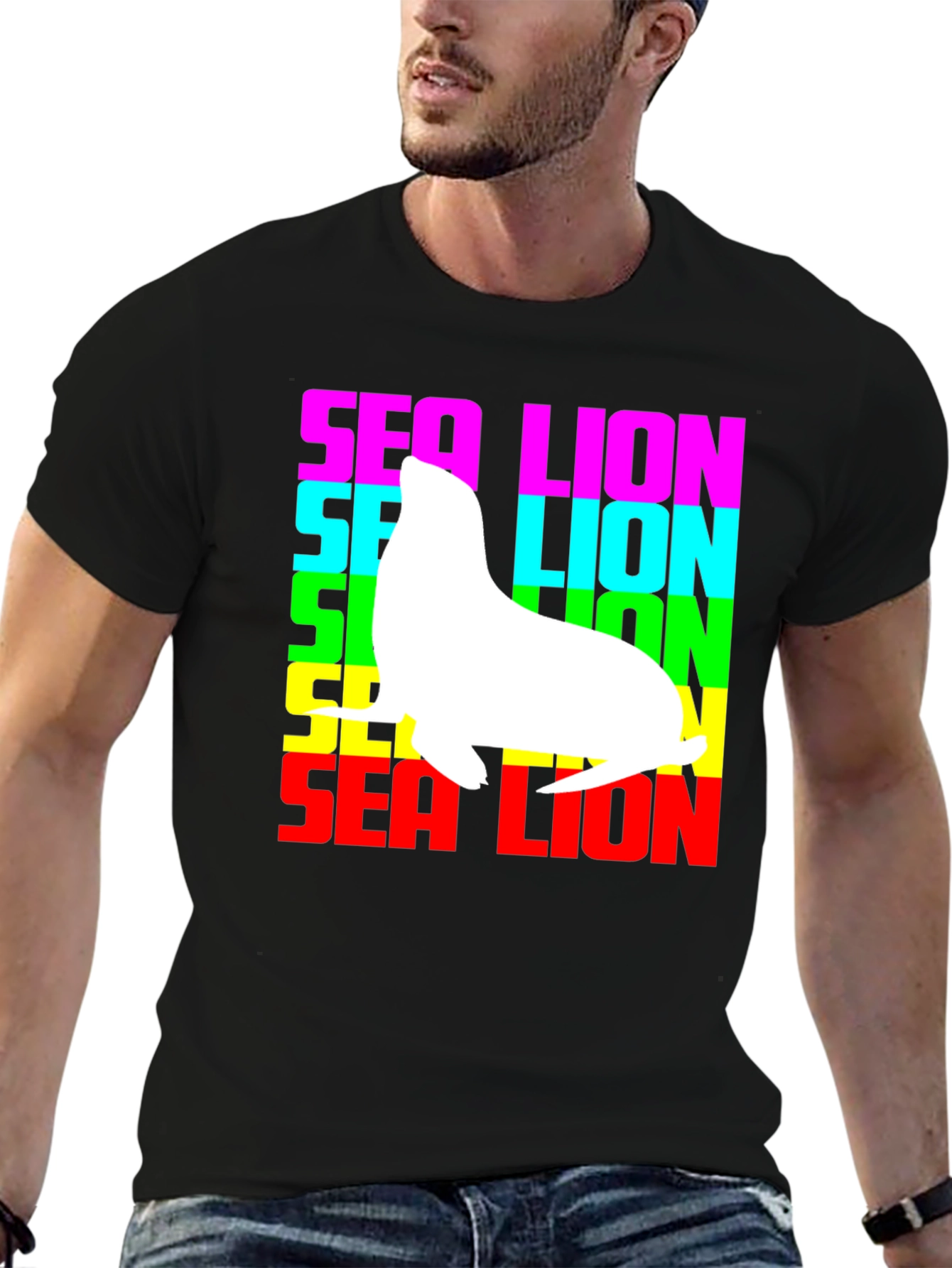 Sea Lion Graphic Tee - Rainbow Text