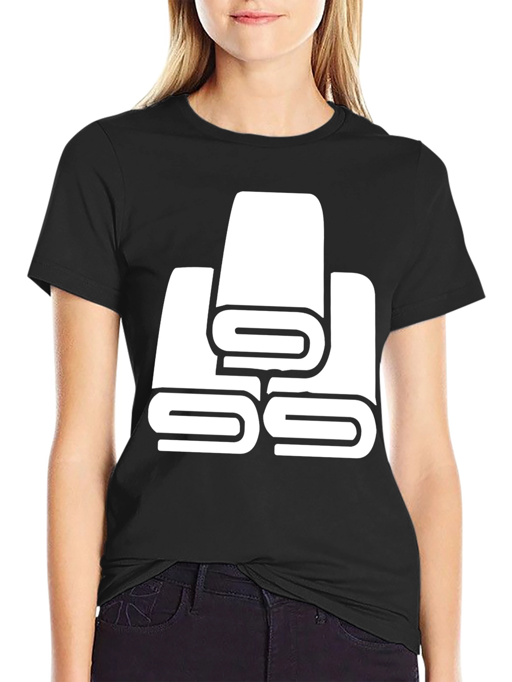Black T-Shirt with White Towel Stack Graphic