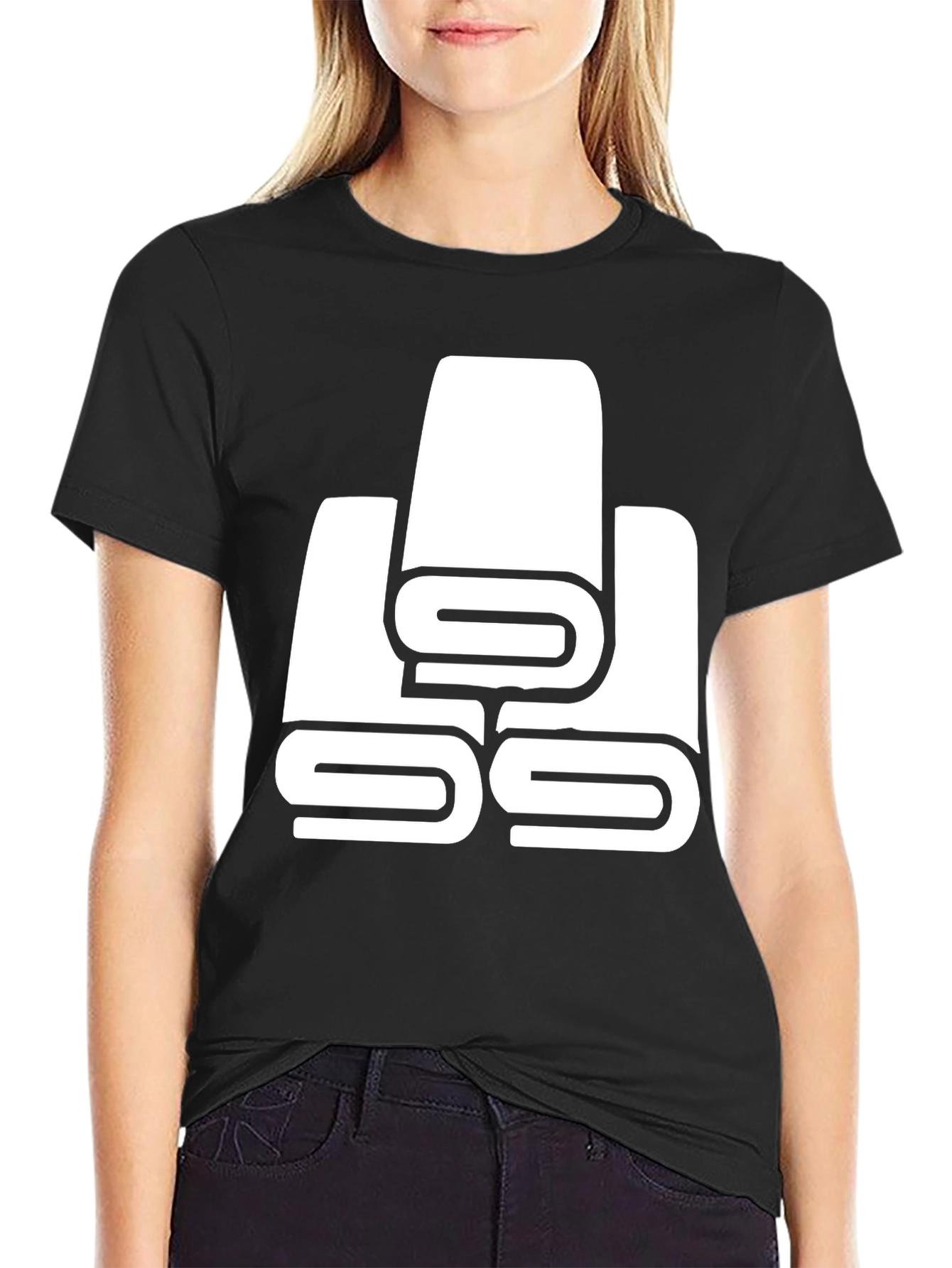 Black T-Shirt with White Towel Stack Graphic