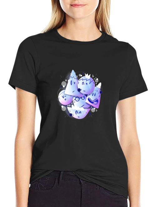 Abstract Character Print Black Crew Neck T-Shirt