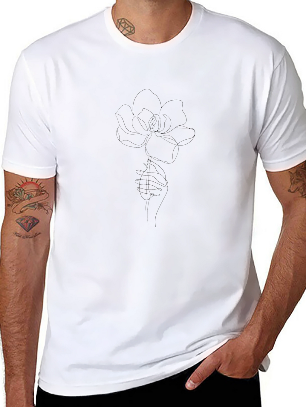 Mens Black T-Shirt with Flower Design