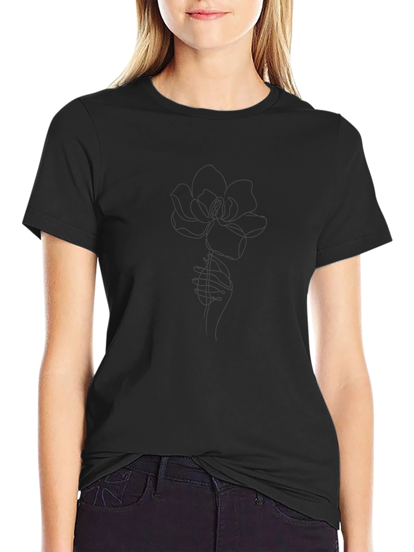 Mens Black T-Shirt with Flower Design