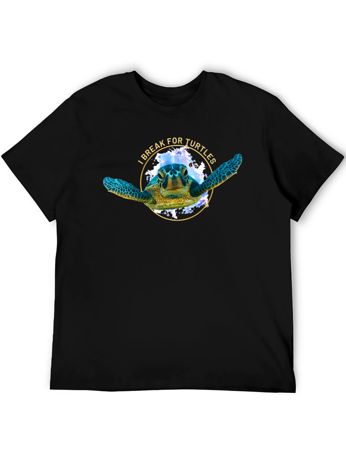 I Break For Turtles Black Graphic T-Shirt