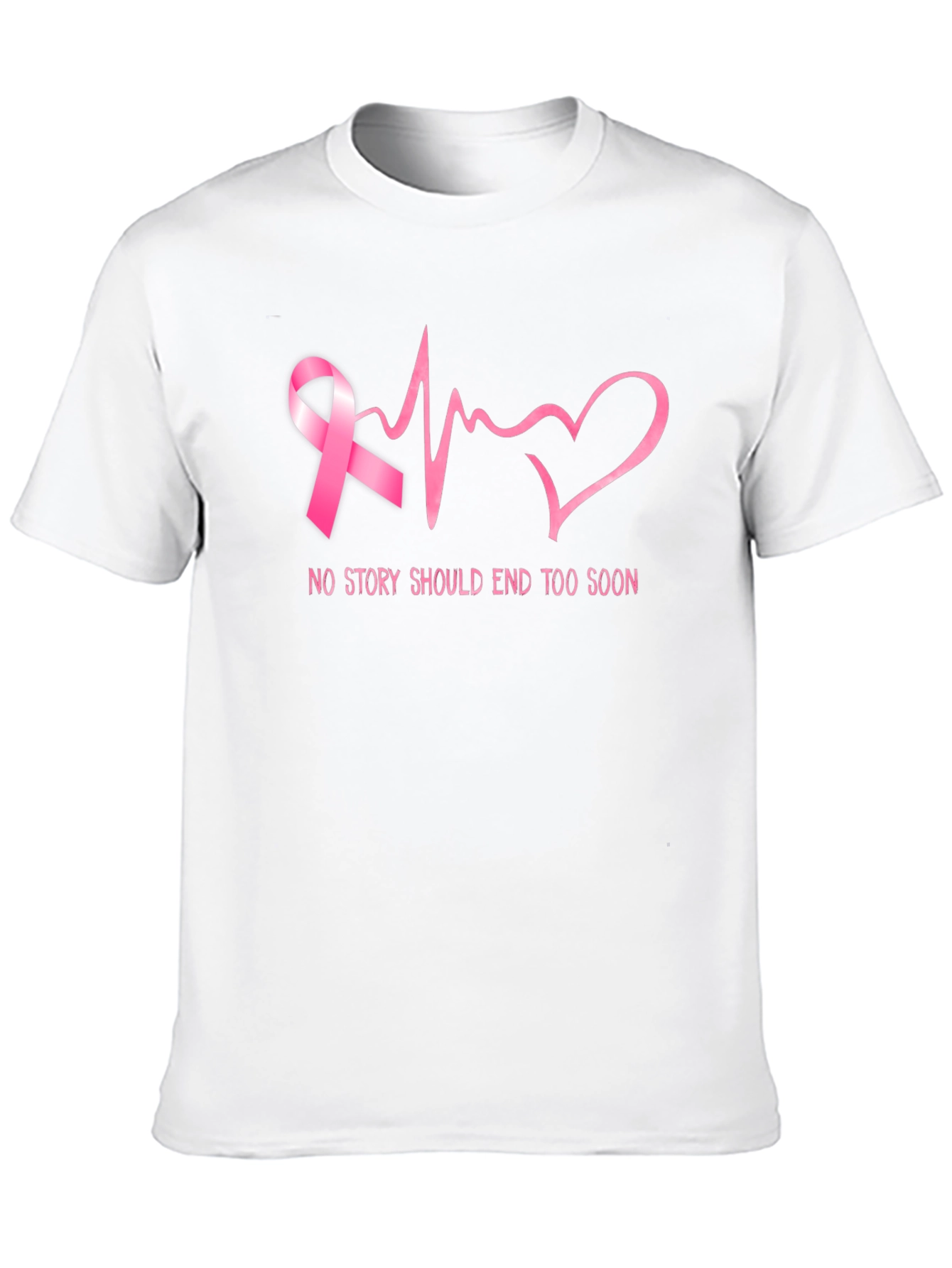 Breast Cancer Awareness Ribbon Heartbeat Graphic T-Shirt