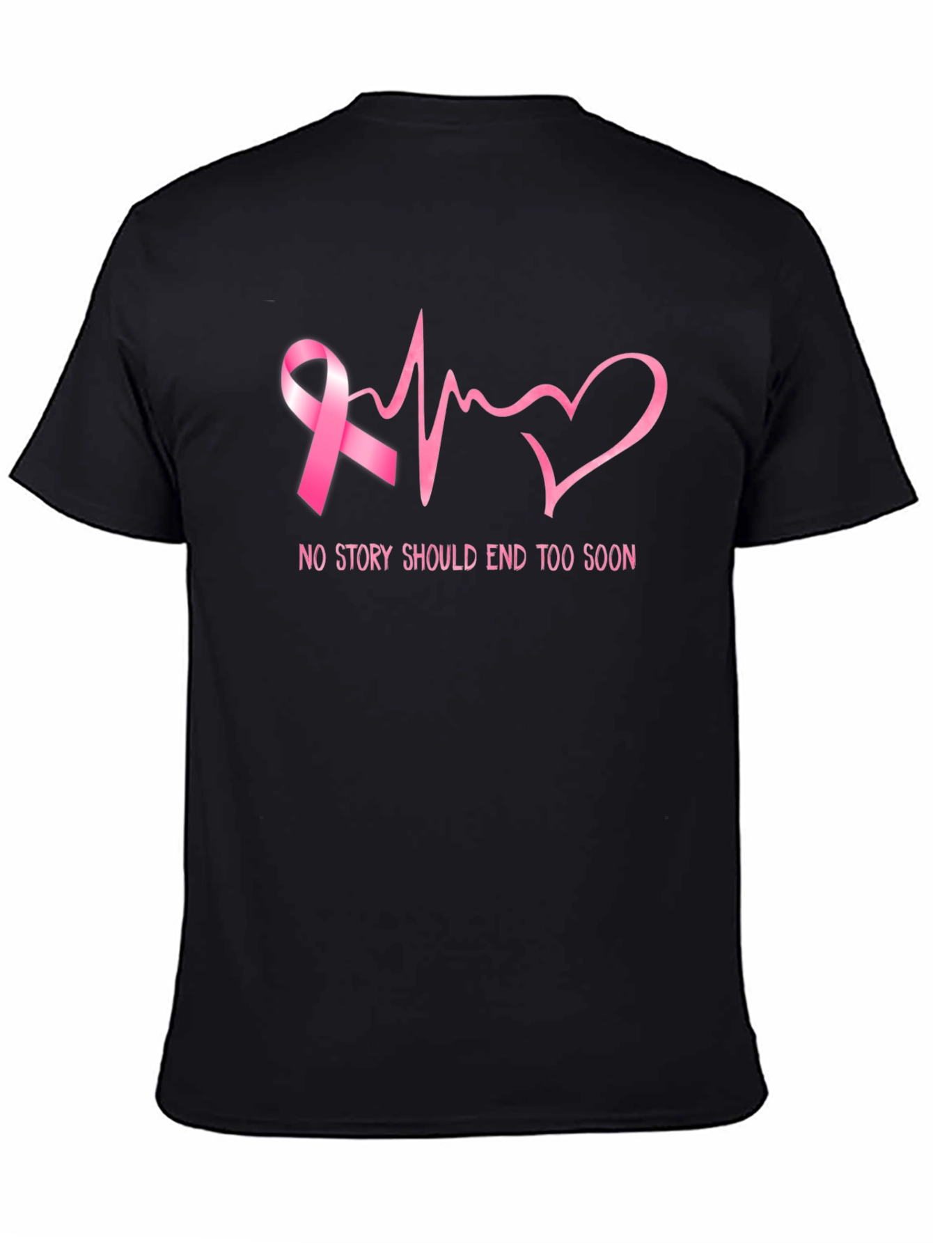 Breast Cancer Awareness Ribbon Heartbeat Graphic T-Shirt
