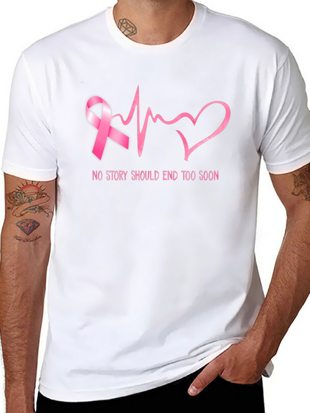 Breast Cancer Awareness Ribbon Heartbeat Graphic T-Shirt