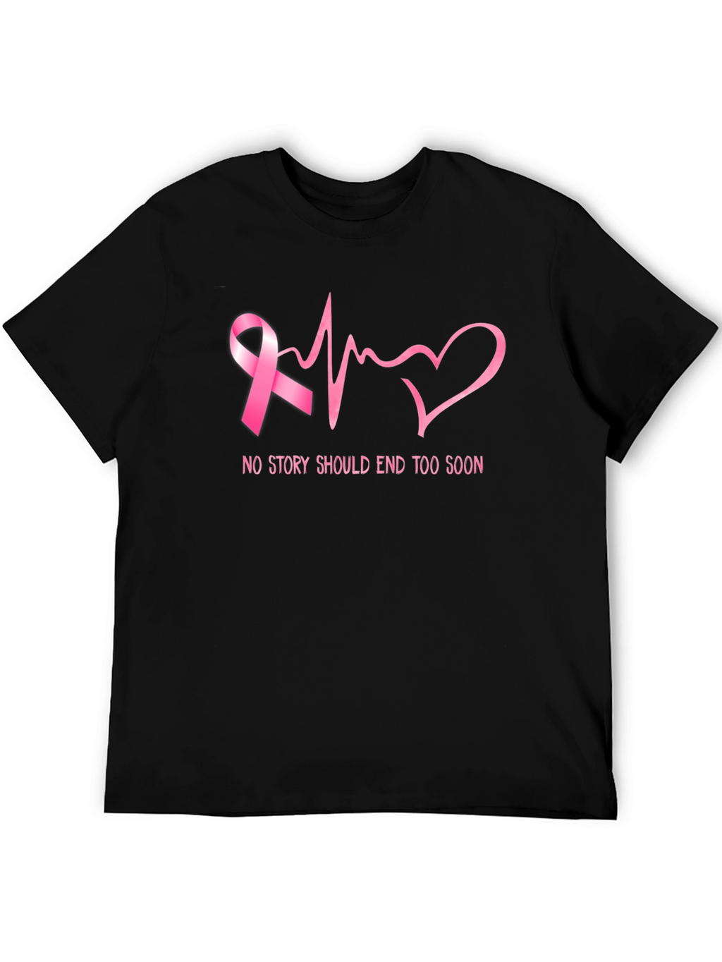 Breast Cancer Awareness Ribbon Heartbeat Graphic T-Shirt