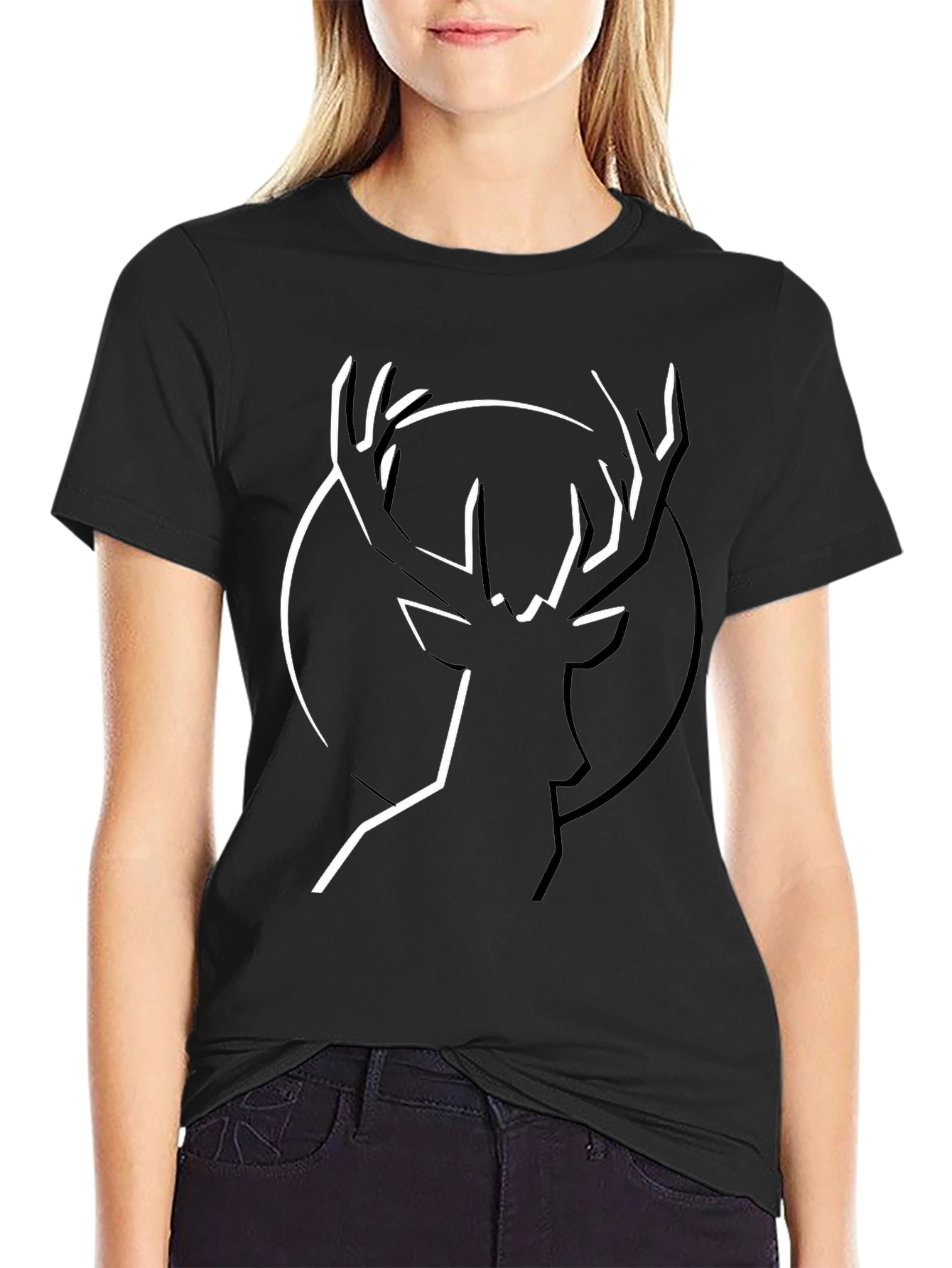 Stylish Stag Graphic Black T-Shirt