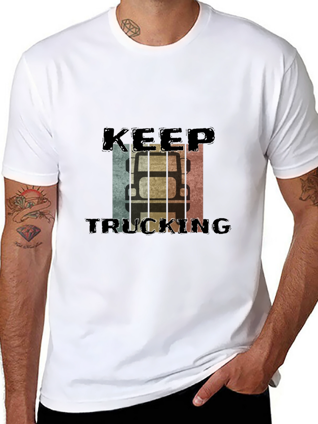 Keep Trucking Retro Style Black T-Shirt