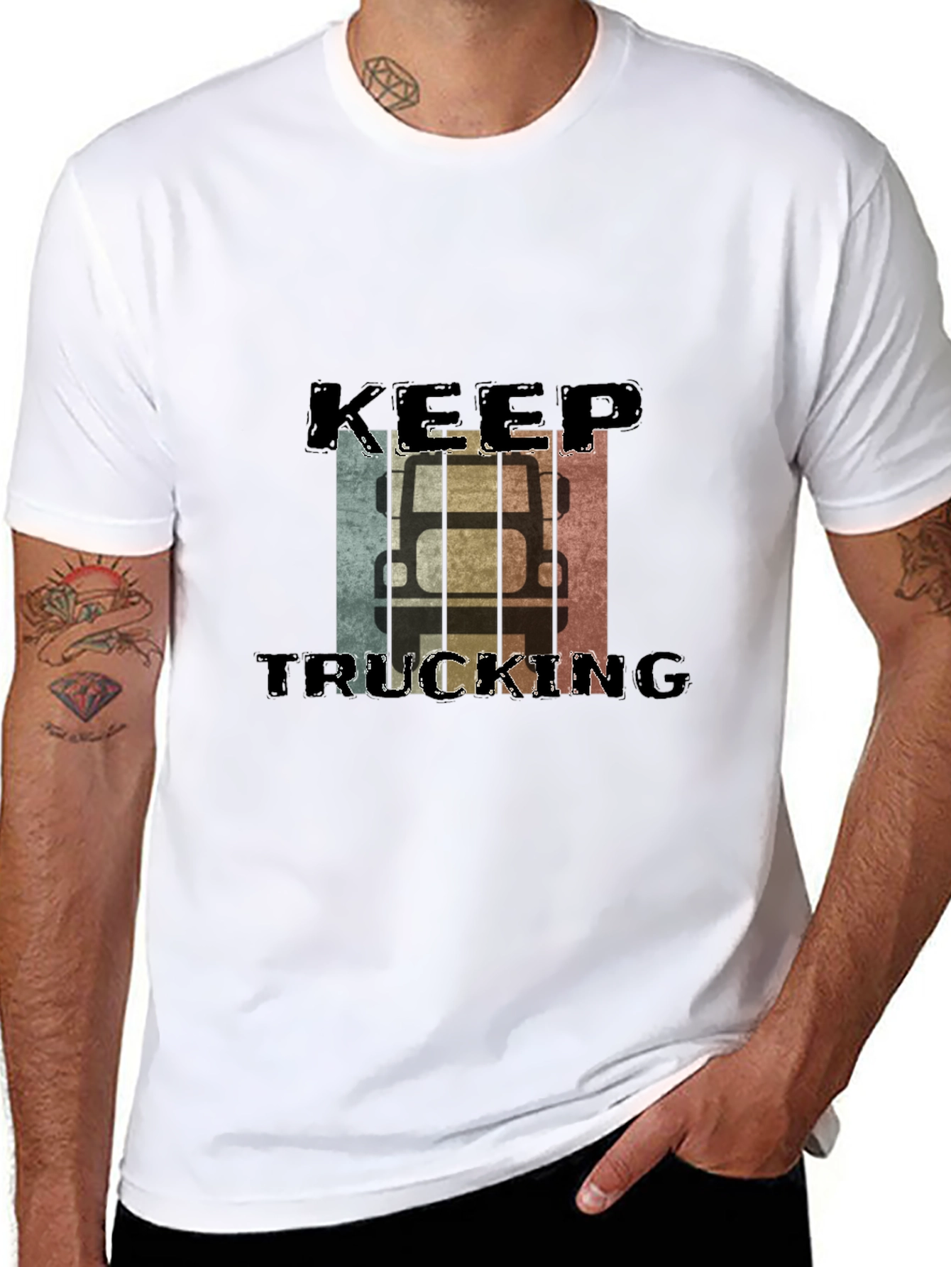 Keep Trucking Retro Style Black T-Shirt