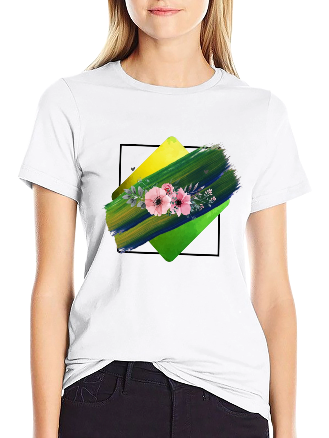 Floral Brushstroke Graphic Tee - Black