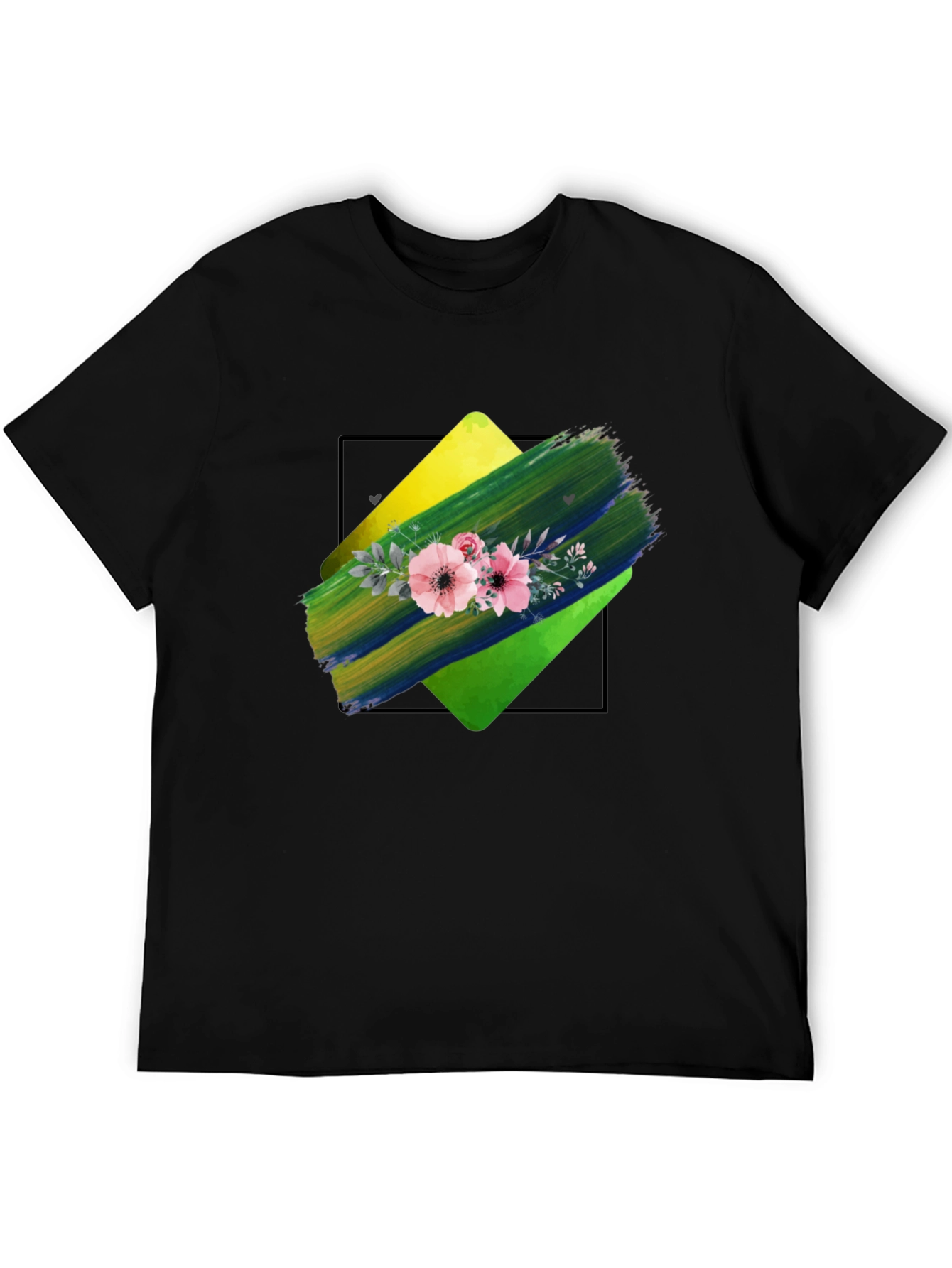 Floral Brushstroke Graphic Tee - Black