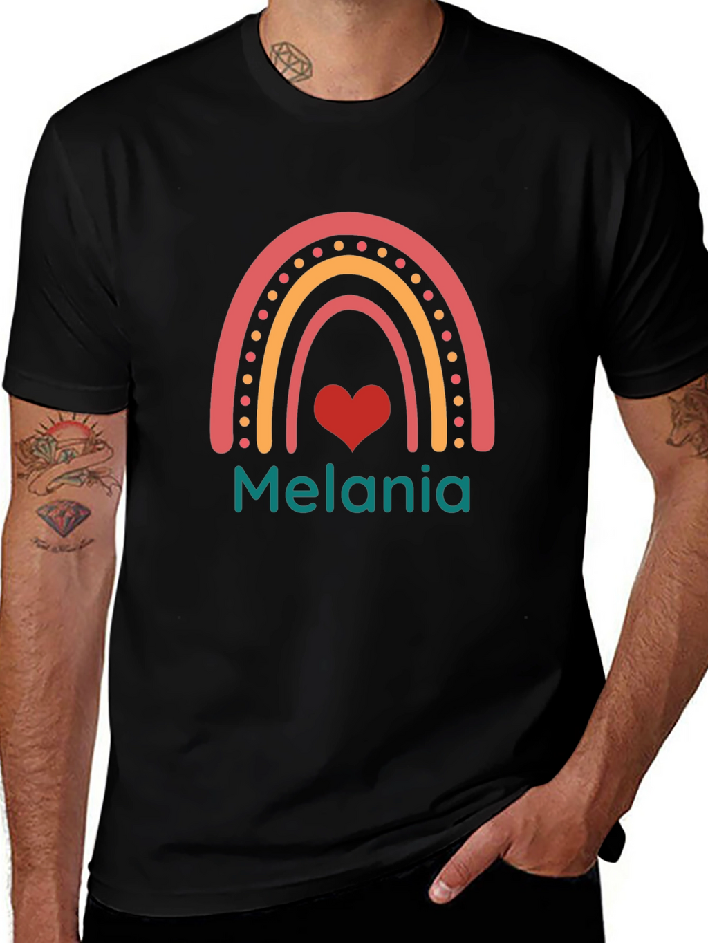 Melania Rainbow Heart Black T-Shirt