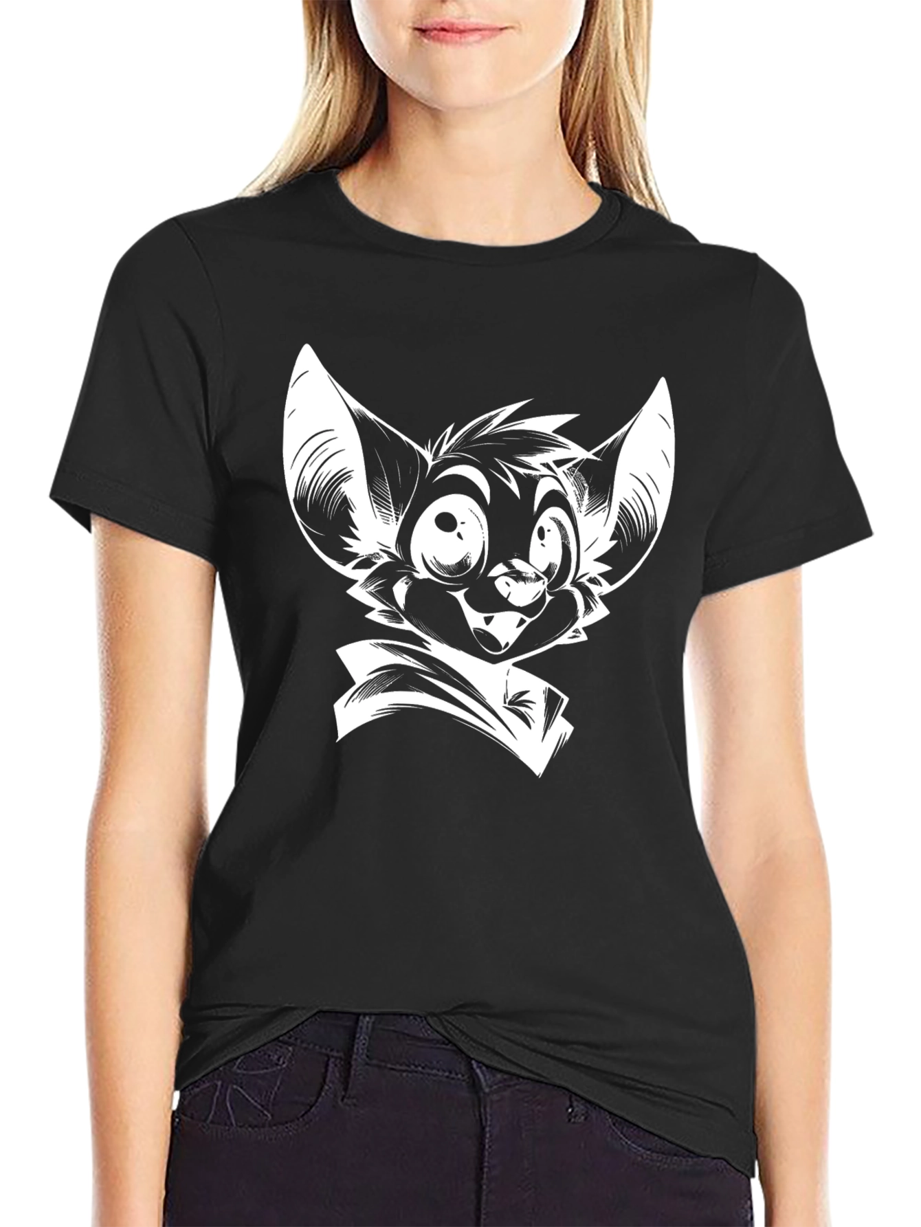 Black T-Shirt with Cartoon Bat Graphic