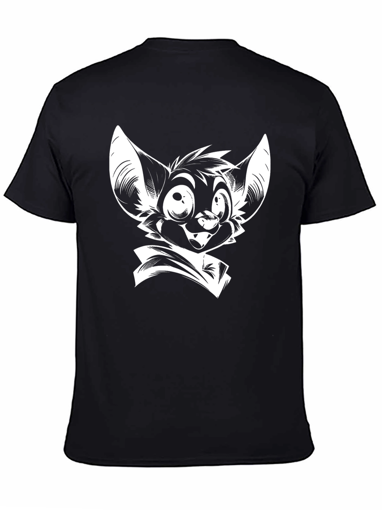 Black T-Shirt with Cartoon Bat Graphic
