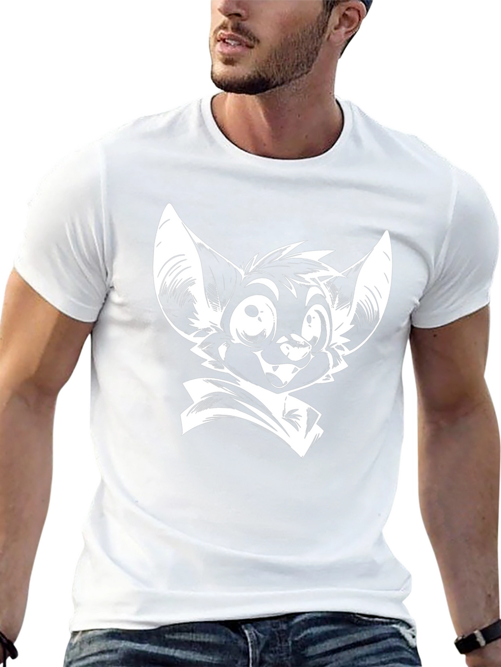 Black T-Shirt with Cartoon Bat Graphic