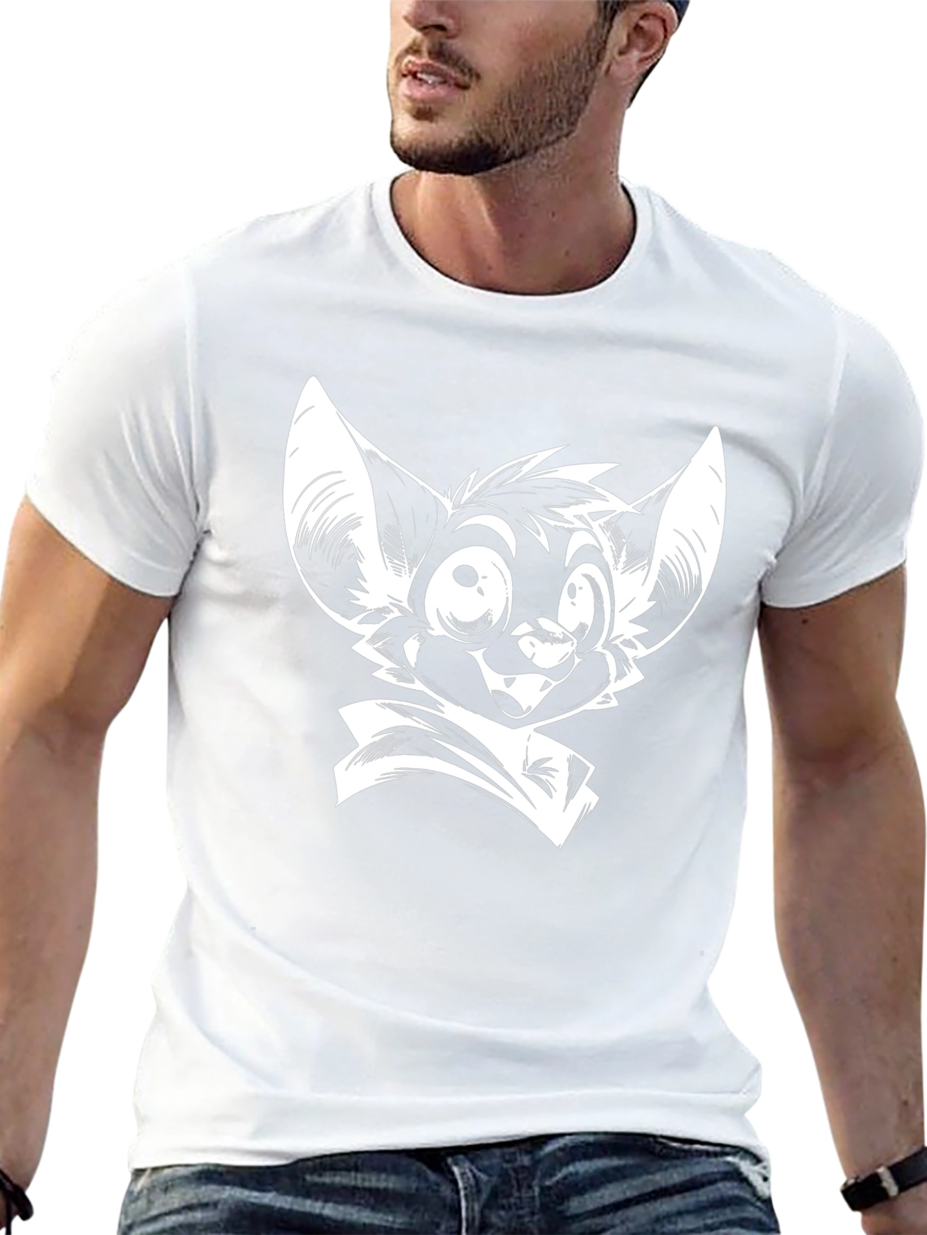 Black T-Shirt with Cartoon Bat Graphic