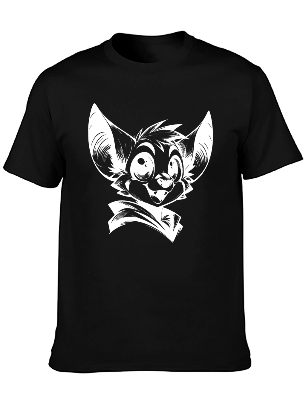 Black T-Shirt with Cartoon Bat Graphic