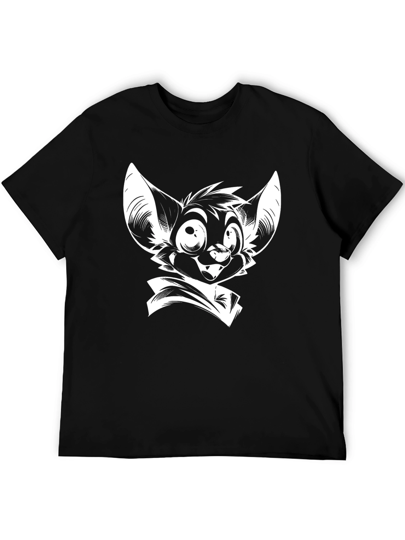 Black T-Shirt with Cartoon Bat Graphic