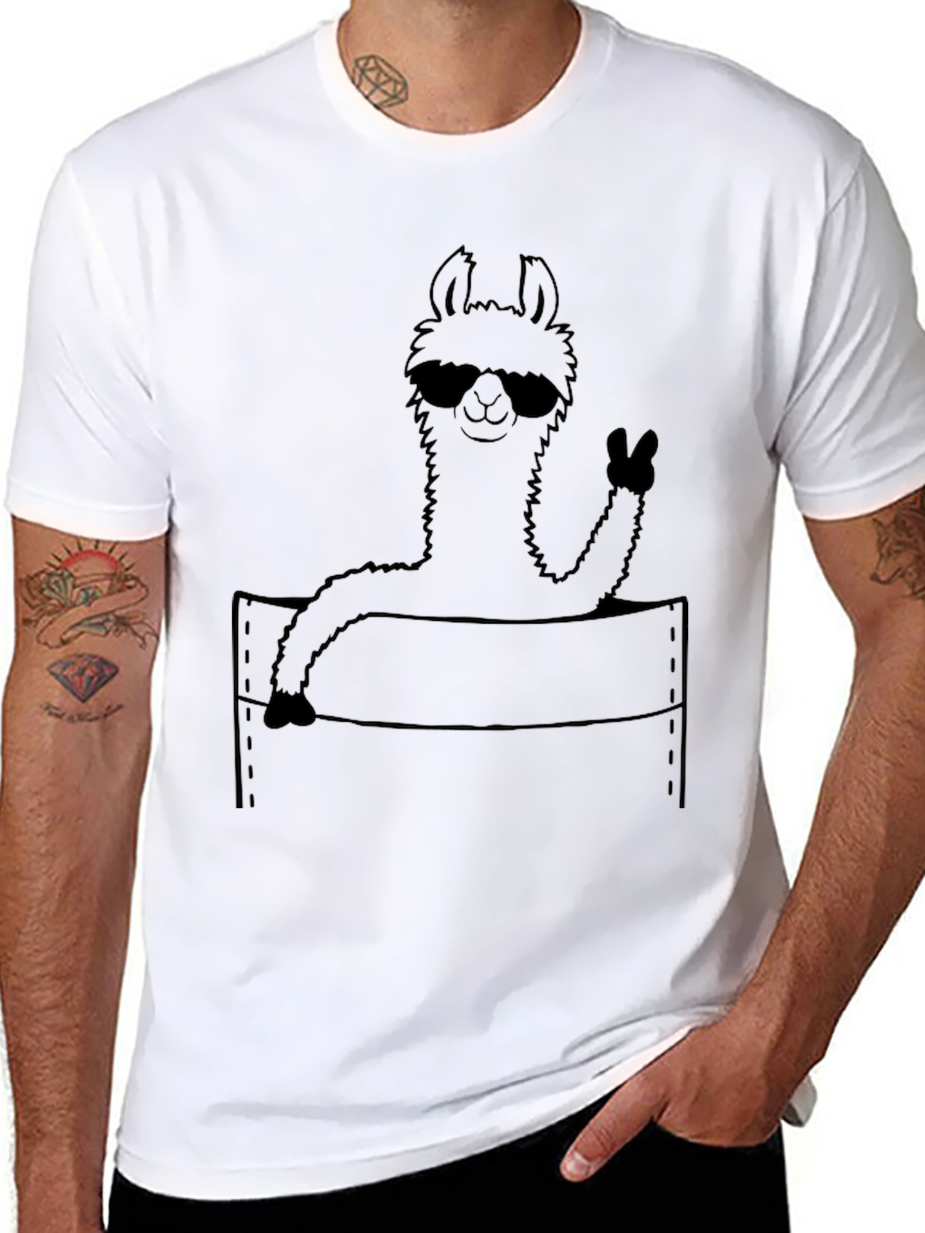 Cool Llama Pocket Tee - Fun Graphic T-Shirt