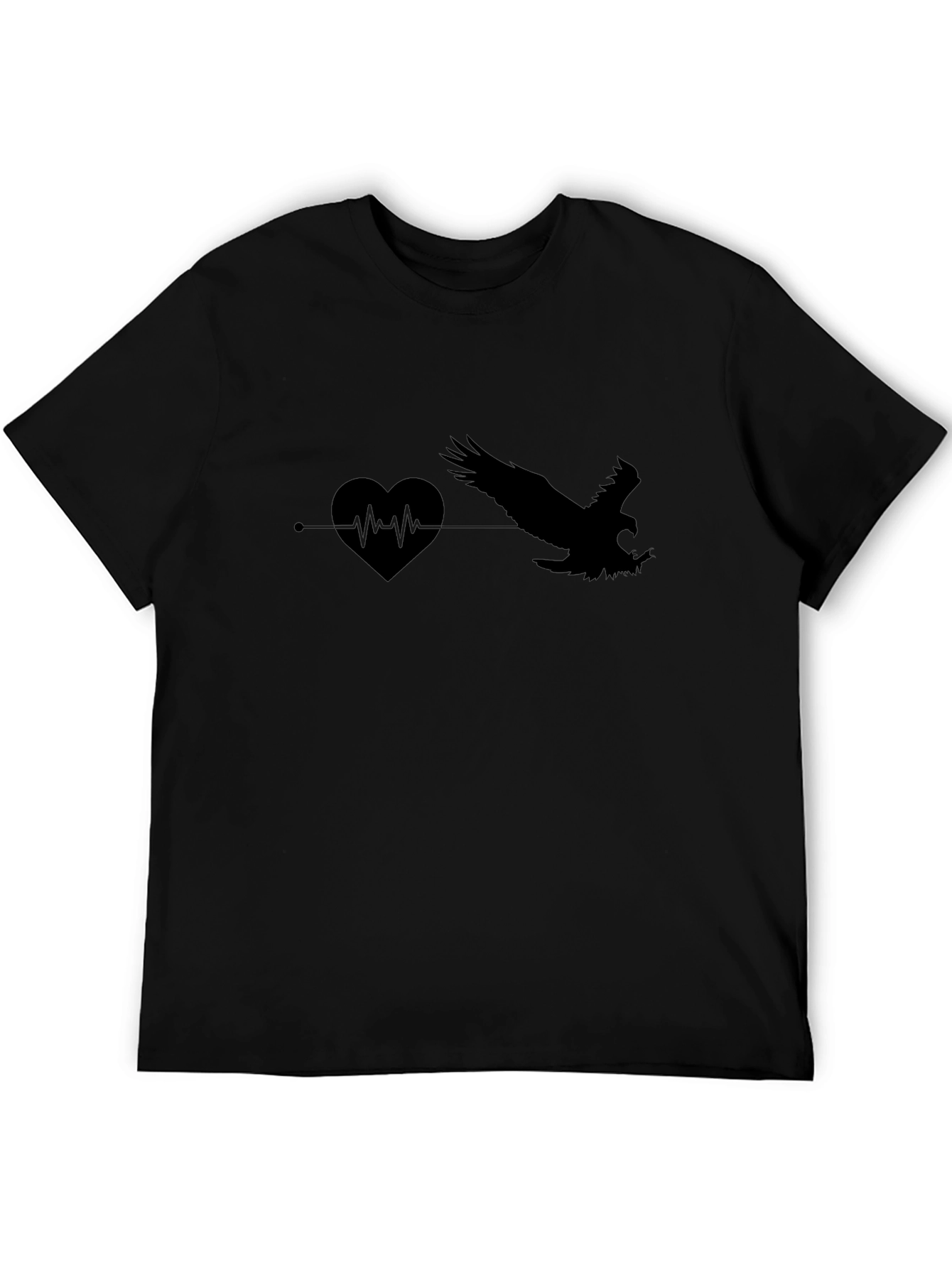 Black T-Shirt with Heartbeat Eagle Graphic