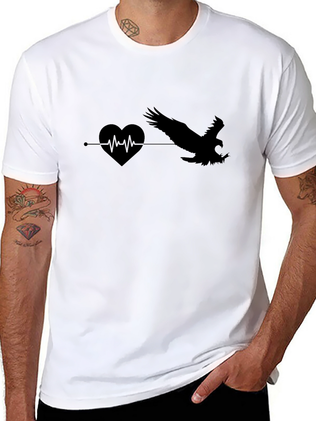 Black T-Shirt with Heartbeat Eagle Graphic