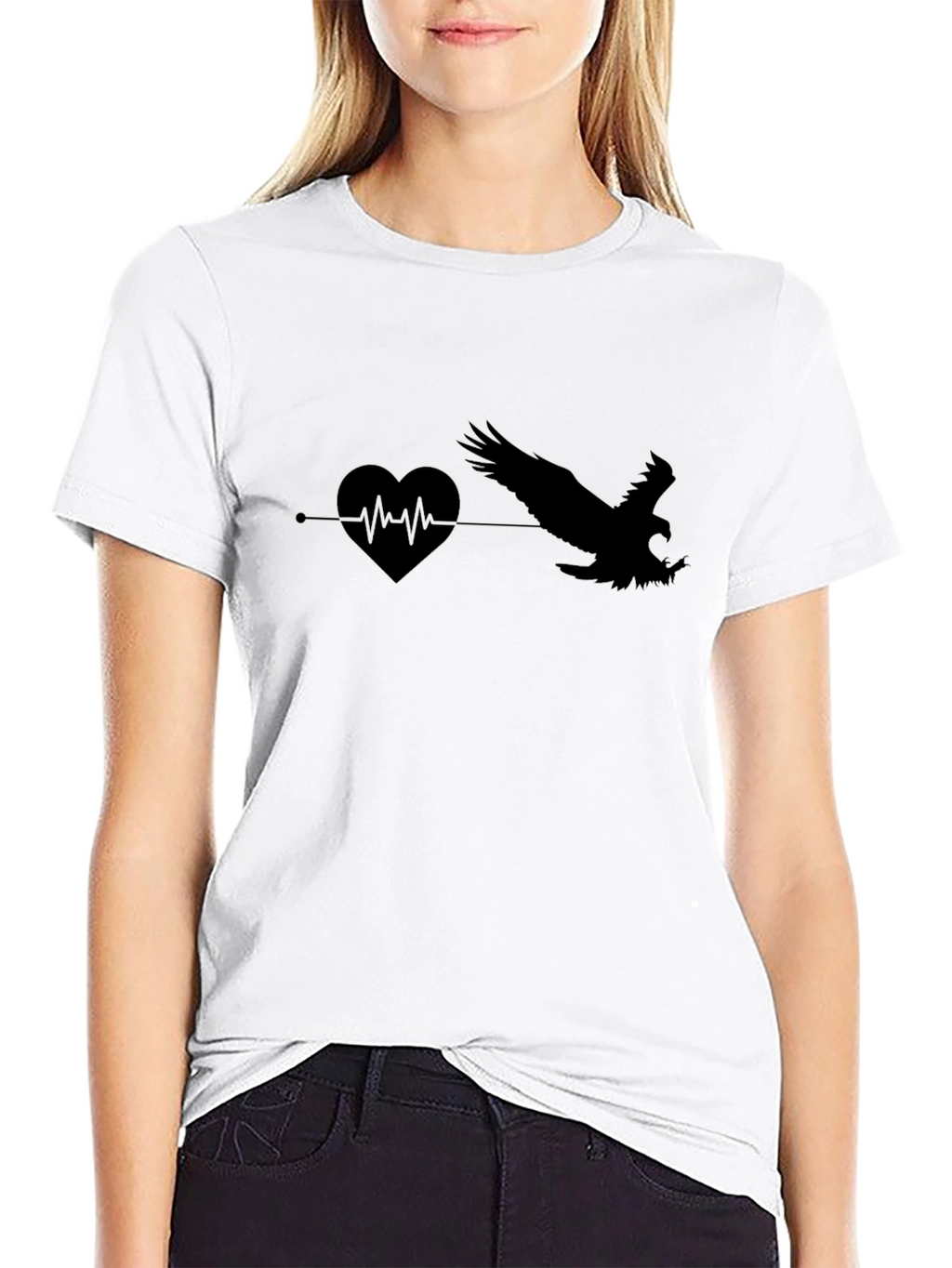 Black T-Shirt with Heartbeat Eagle Graphic