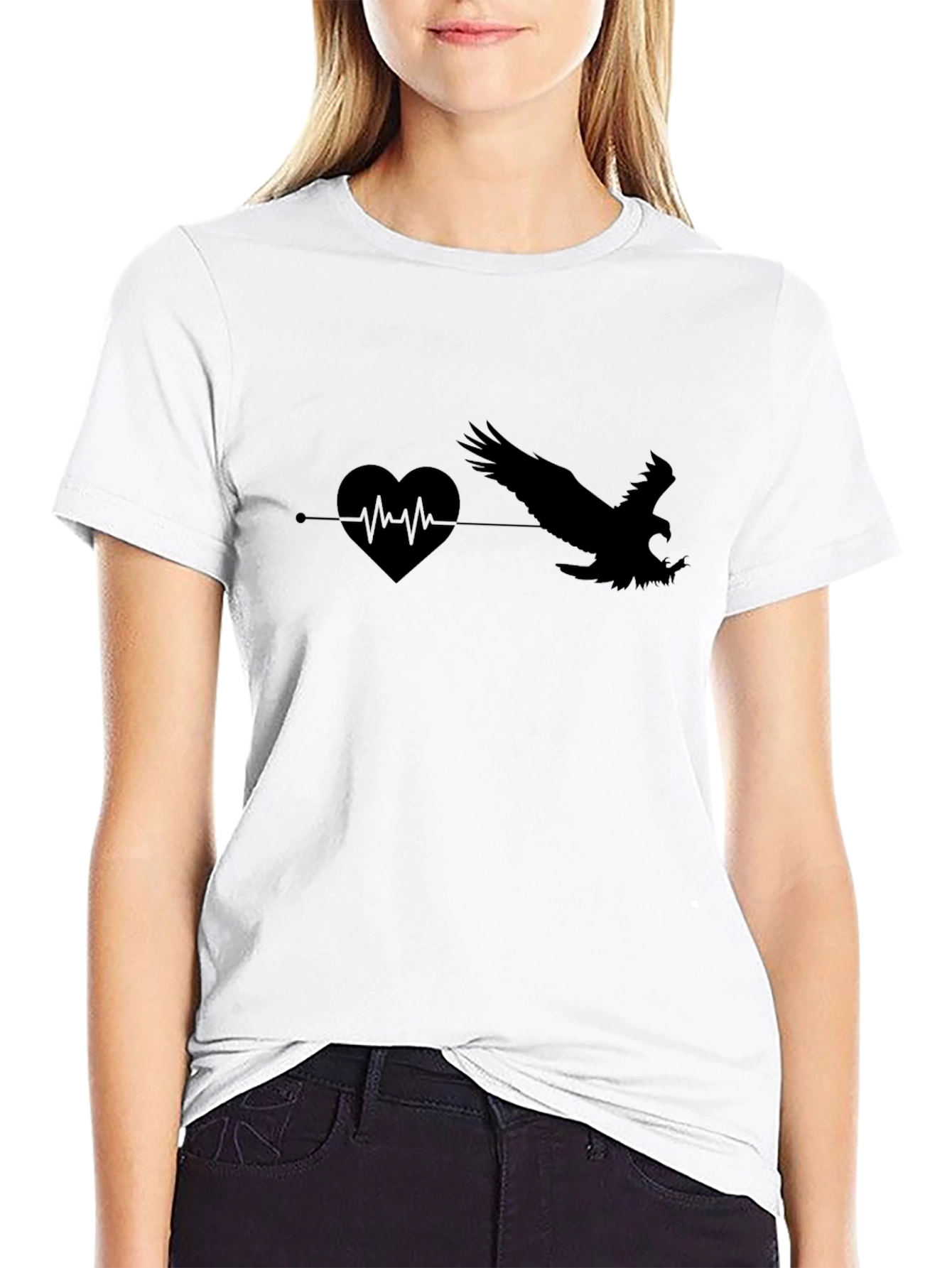 Black T-Shirt with Heartbeat Eagle Graphic