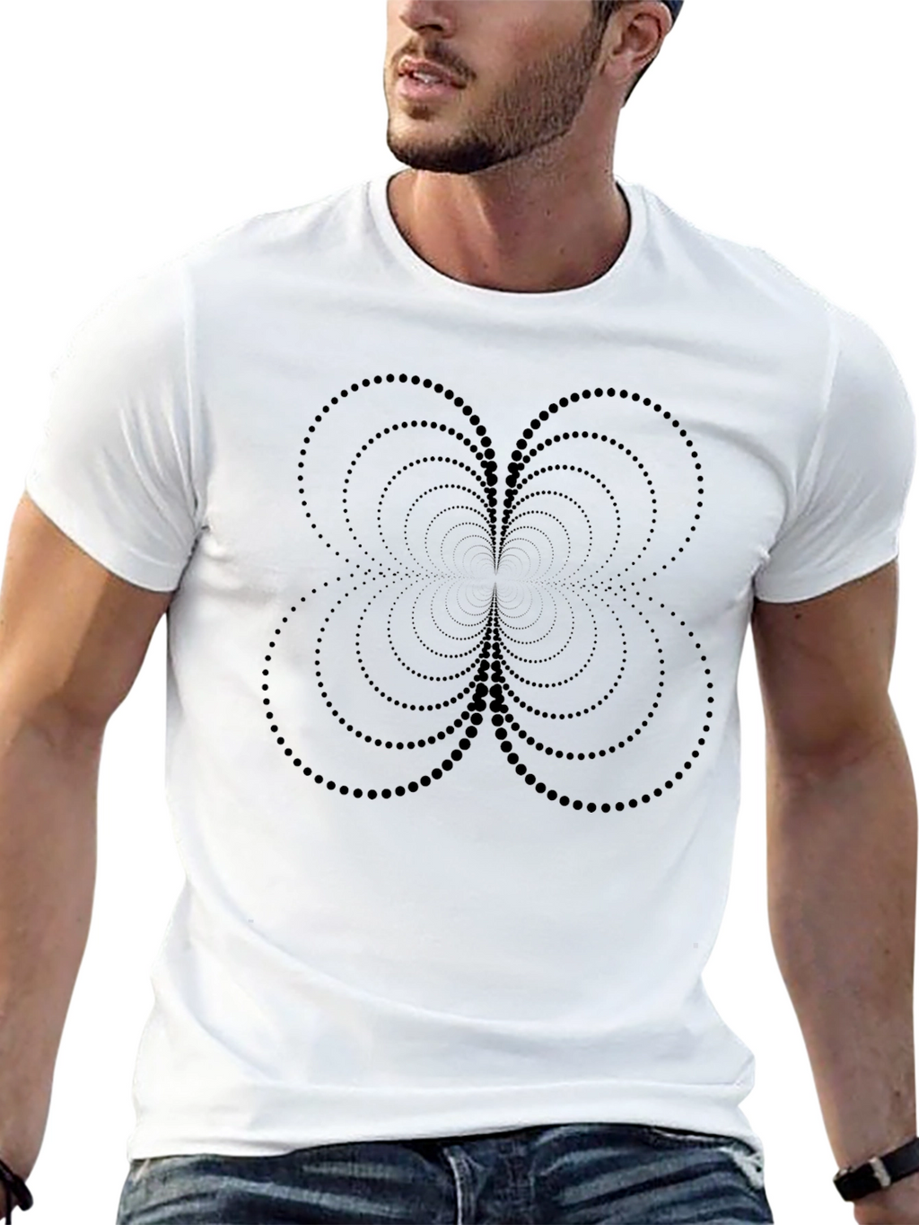 Abstract Circle Dot Clover Graphic Black T-Shirt