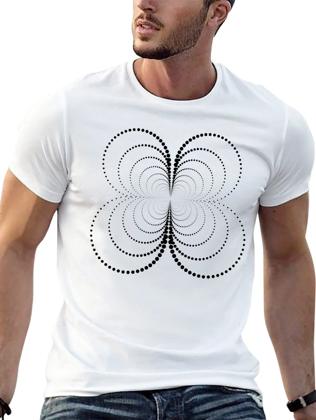 Abstract Circle Dot Clover Graphic Black T-Shirt