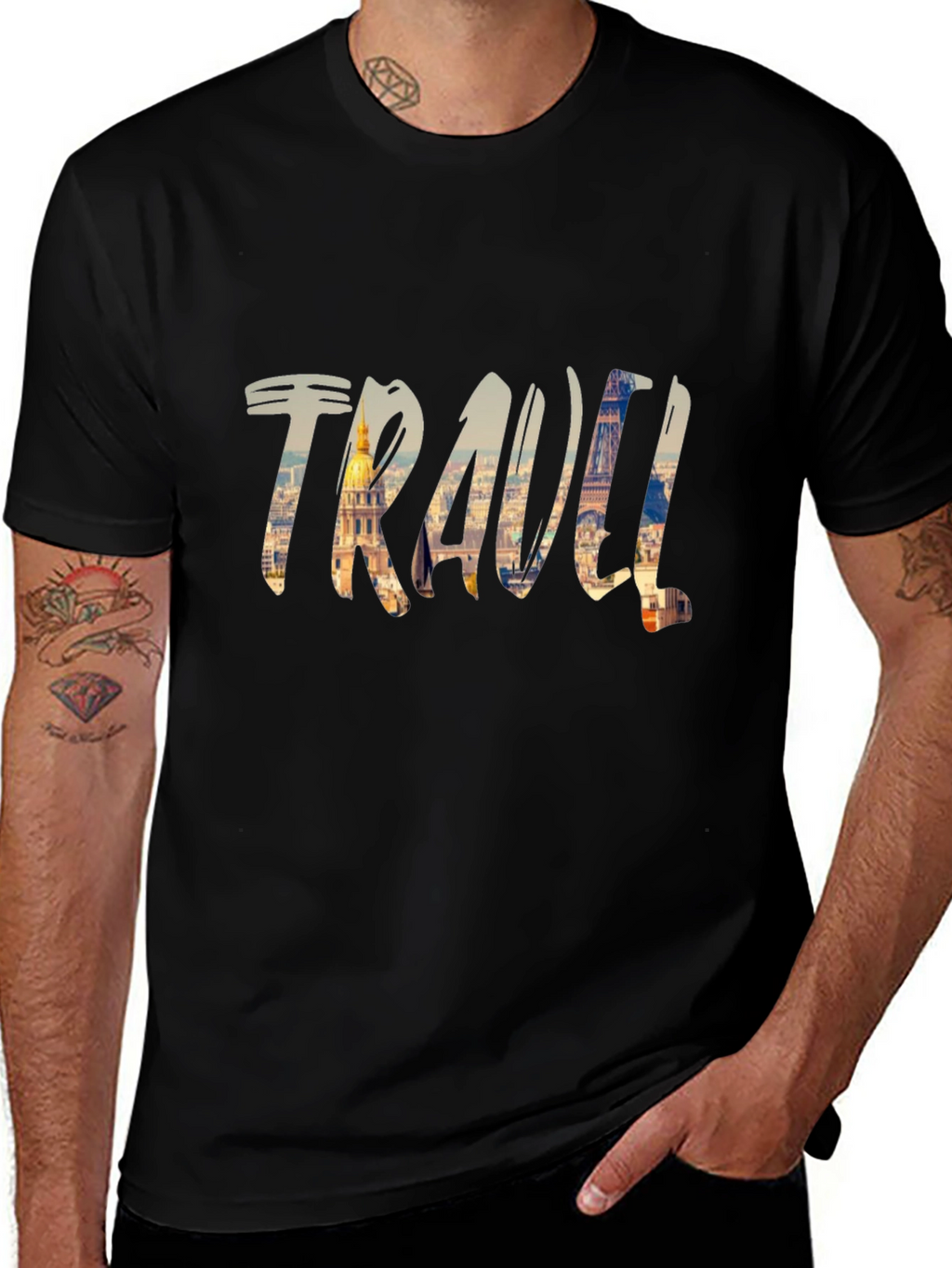 Travel Inspired Graphic Tee - Black Cotton