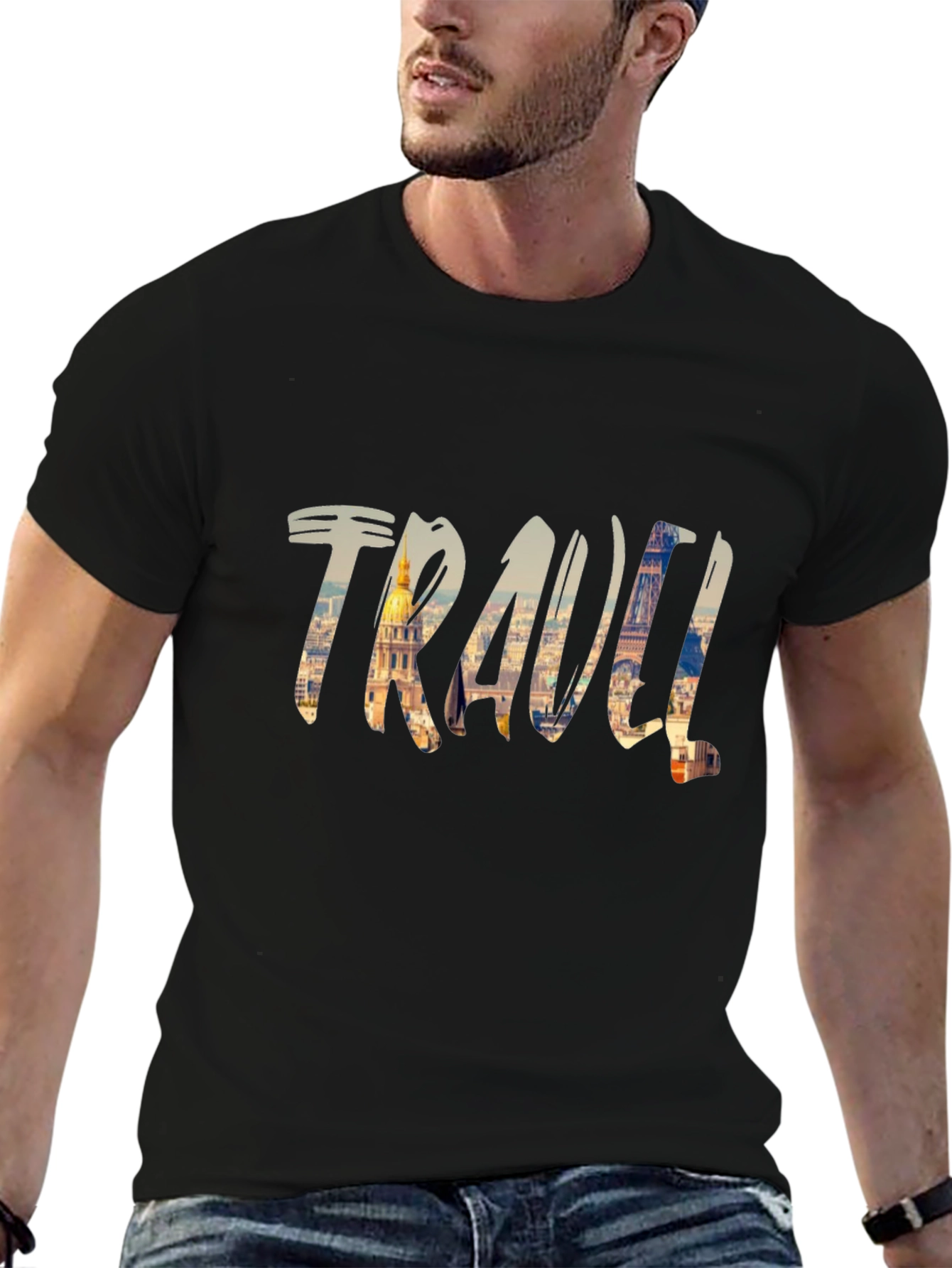 Travel Inspired Graphic Tee - Black Cotton