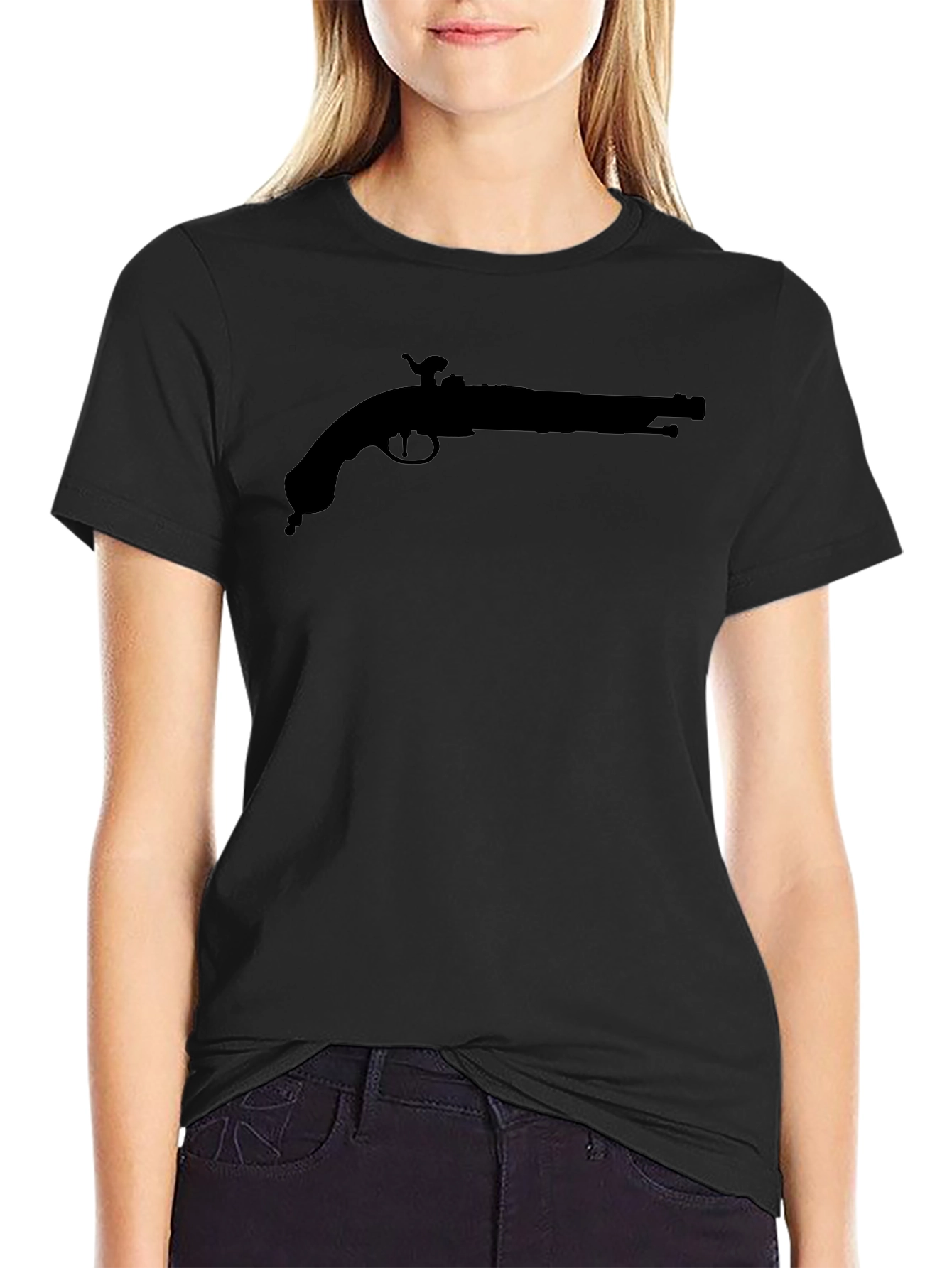 Black T-Shirt with Pirate Pistol Graphic