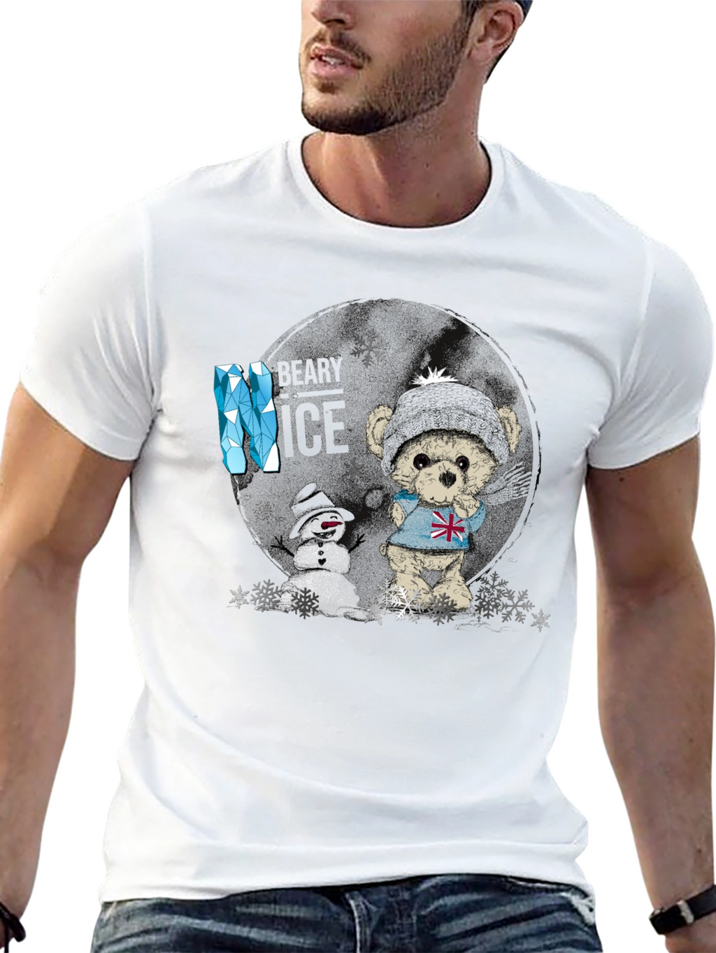 Winter Bear & Snowman Graphic T-Shirt