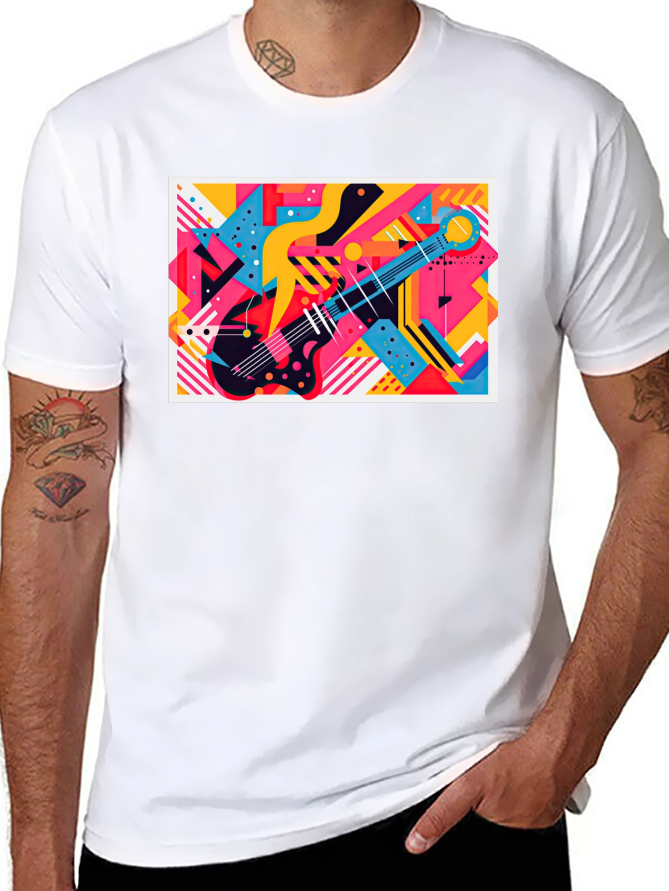 Abstract Guitar Graphic Tee - Trendy Music Lover T-Shirt