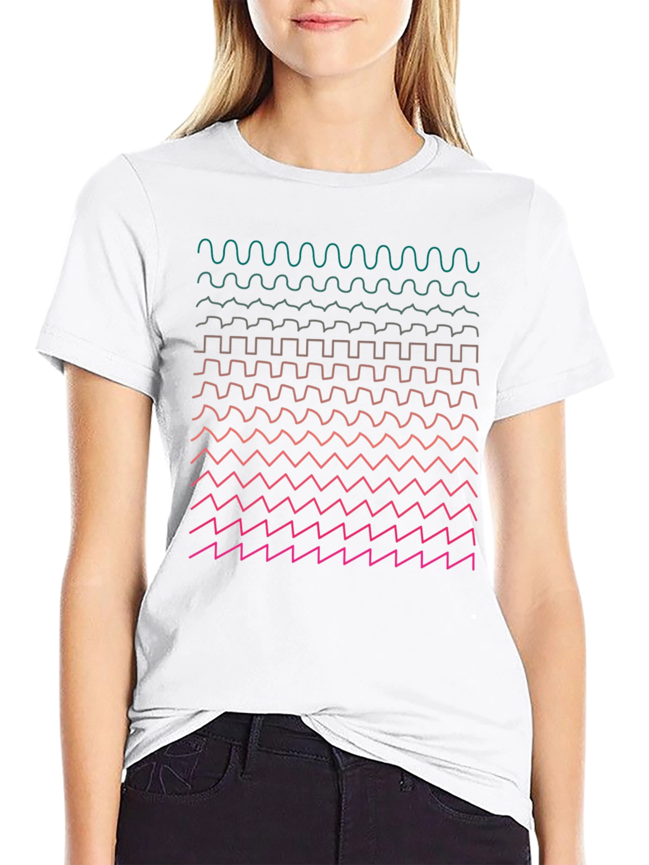 Geometric Waveform Print Black T-Shirt