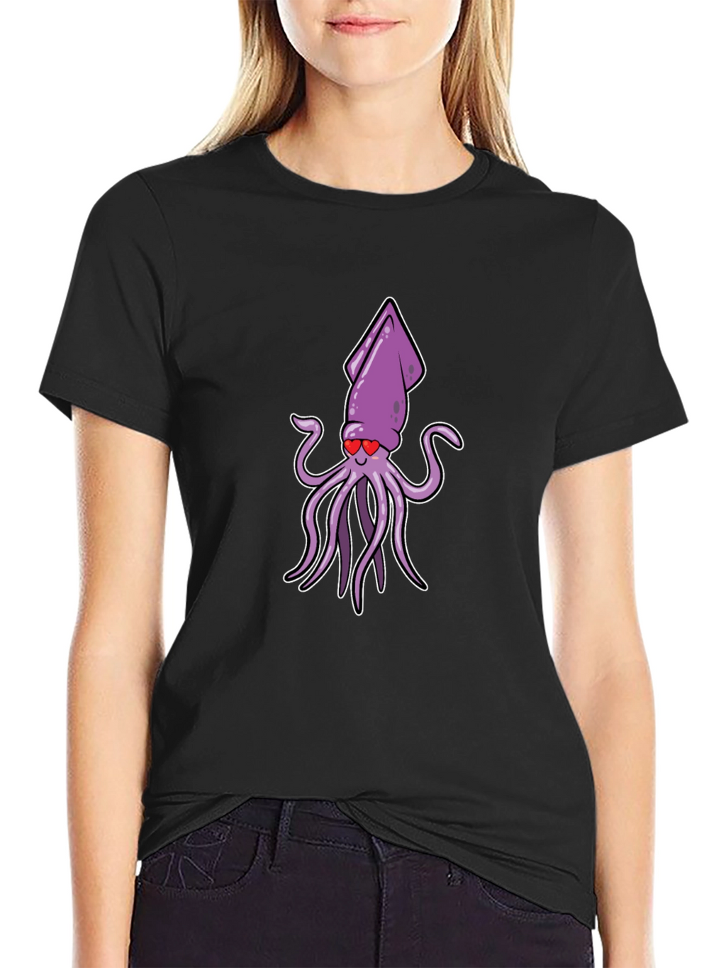 Cute Squid Love Cartoon Graphic T-Shirt
